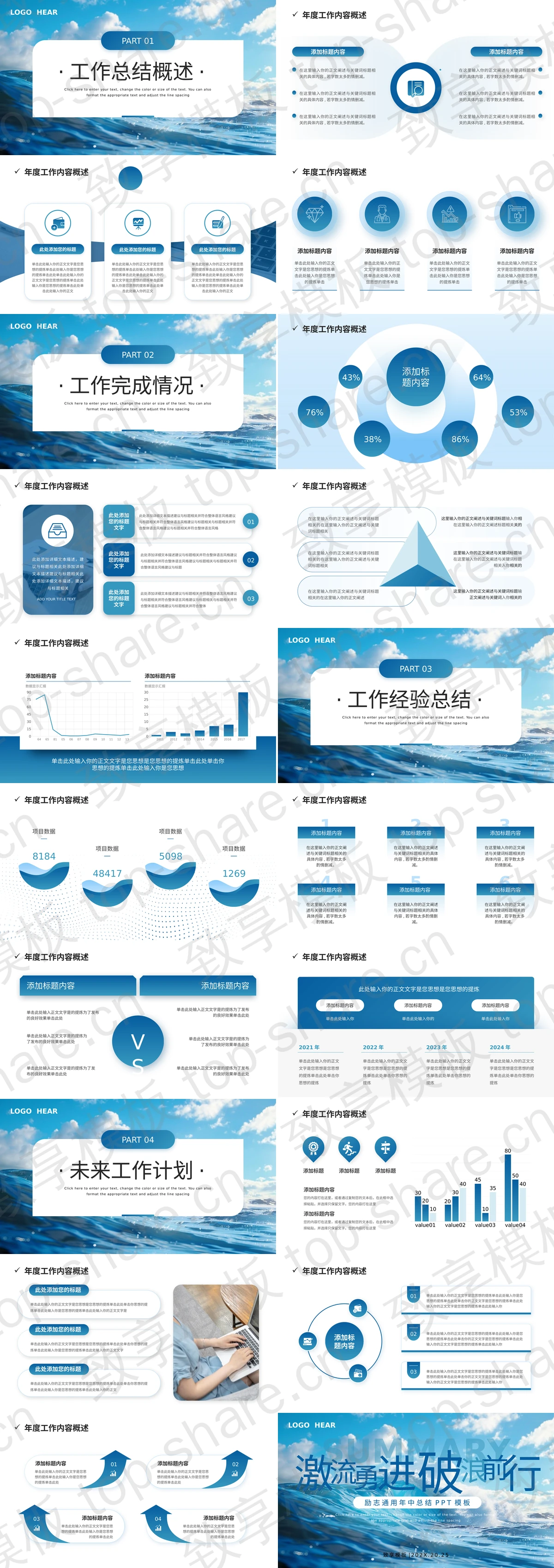 图片[2]-蓝色大海海浪背景“激流勇进破浪前行”励志通用年中总结PPT模板 - 致享TOP-SHARE-致享TOP-SHARE