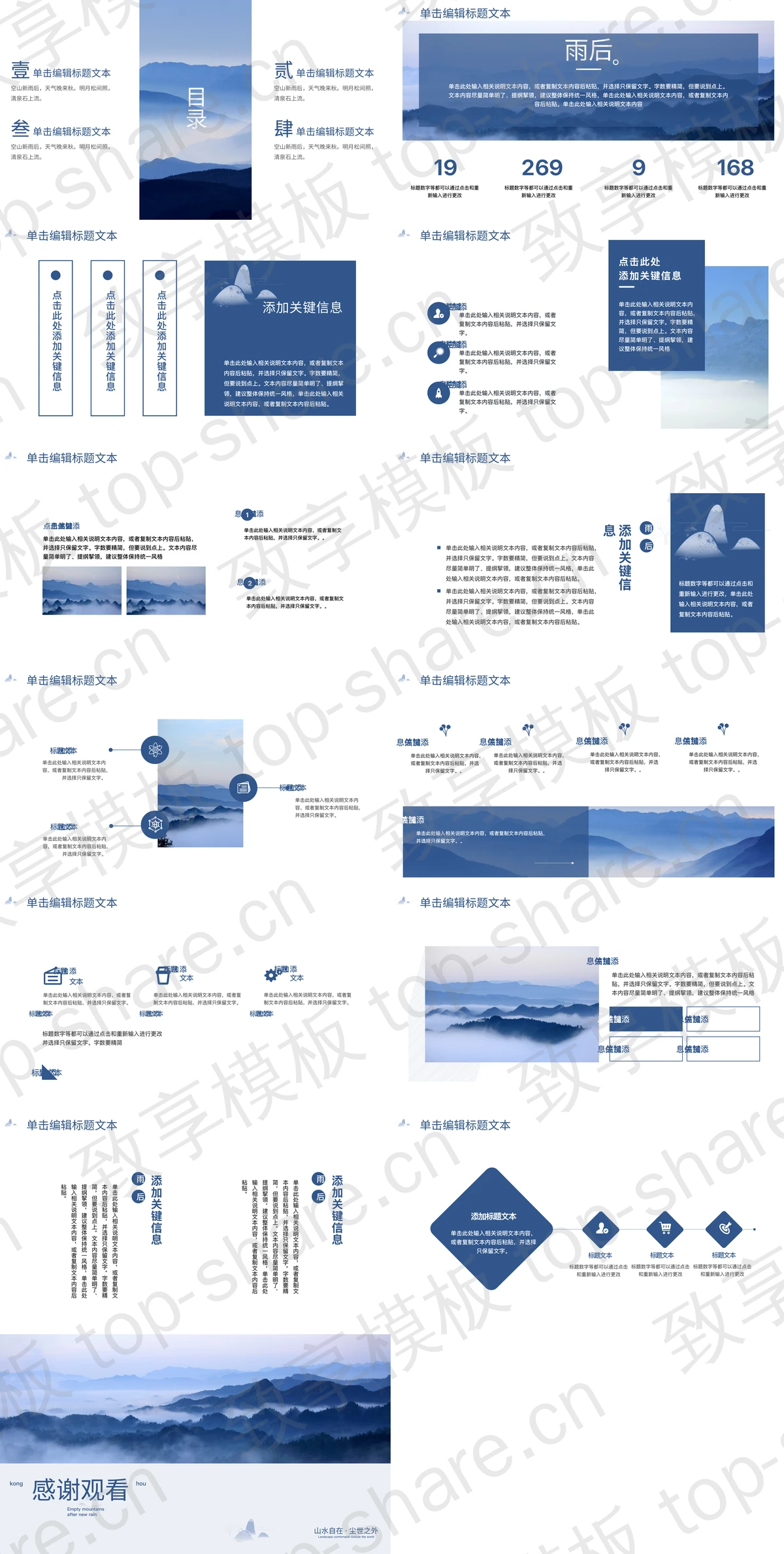 图片[2]-蓝色绵延群山背景的“空山新雨后”商务汇报PPT模板 - 致享TOP-SHARE-致享TOP-SHARE