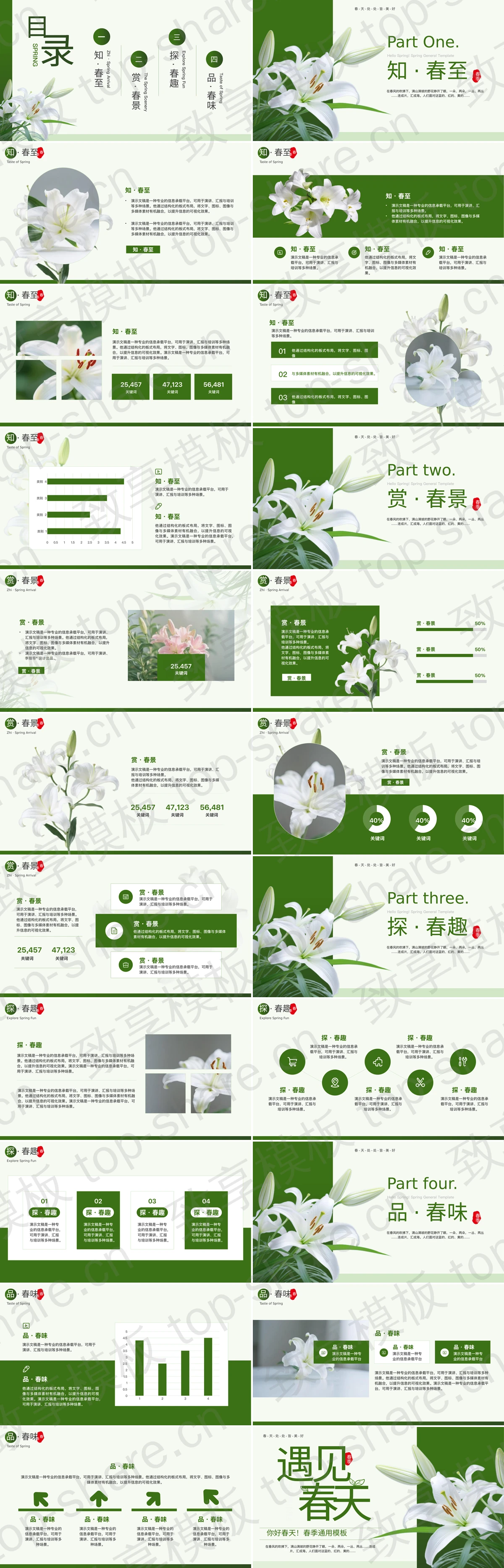 图片[2]-绿色鲜花花卉背景“遇见春天”春季主题通用PPT模板 - 致享TOP-SHARE-致享TOP-SHARE