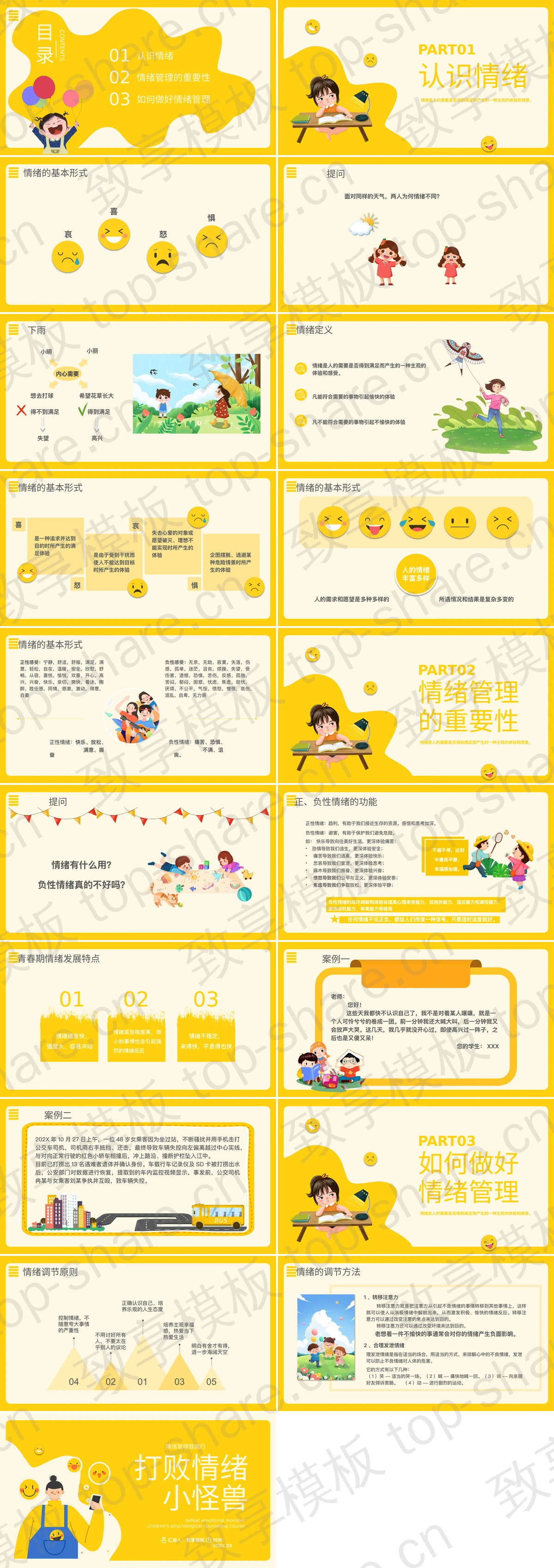 图片[2]-黄色矢量卡通女孩背景的“打败情绪小怪兽”情绪管理知识讲座PPT模板下载 - 致享TOP-SHARE-致享TOP-SHARE