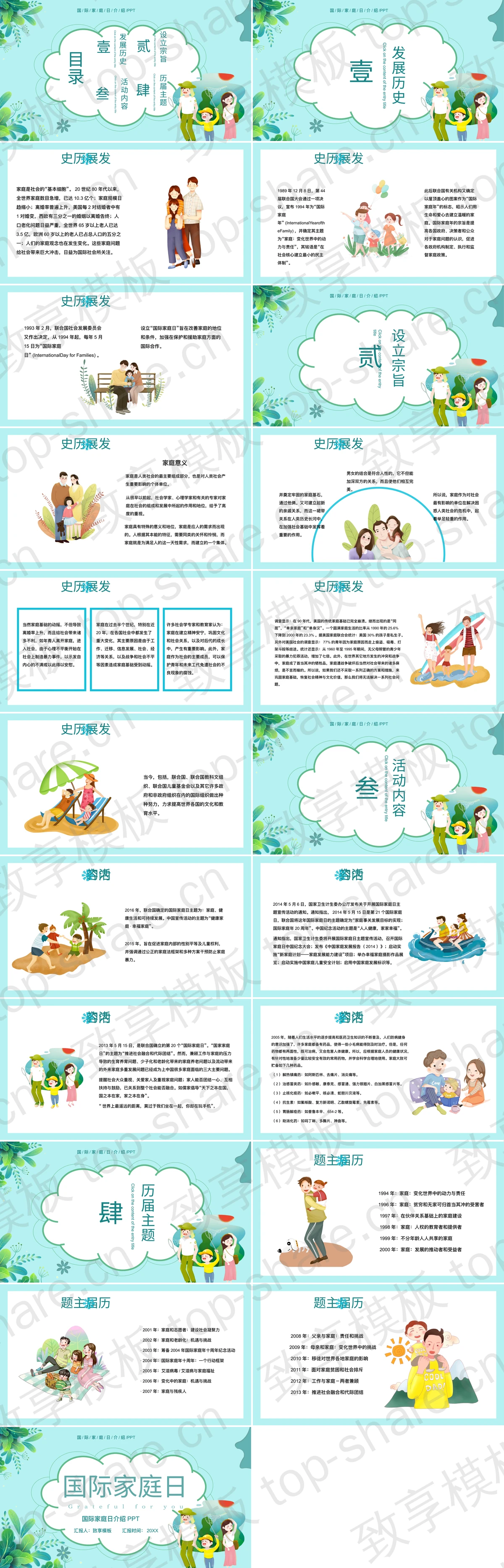图片[2]-青色卡通一家人背景的国际家庭日介绍PPT模板下载 - 致享TOP-SHARE-致享TOP-SHARE