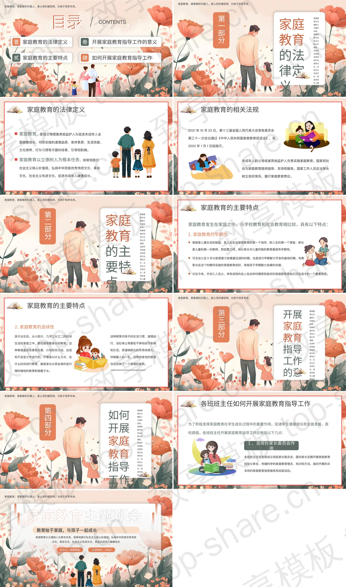 图片[2]-精美花卉背景的插画风家庭教育主题班会PPT模板 - 致享TOP-SHARE-致享TOP-SHARE