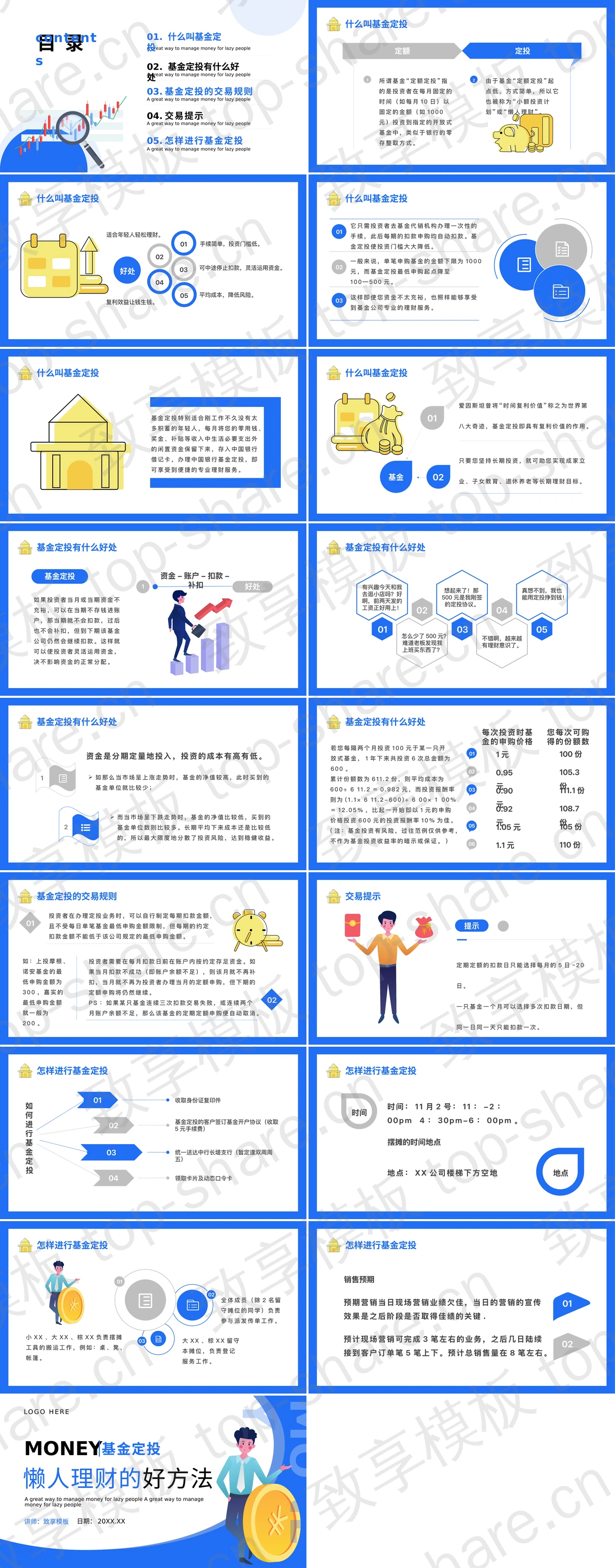 图片[2]-蓝色矢量风格“懒人理财的好方法”基金定投介绍PPT模板 - 致享TOP-SHARE-致享TOP-SHARE