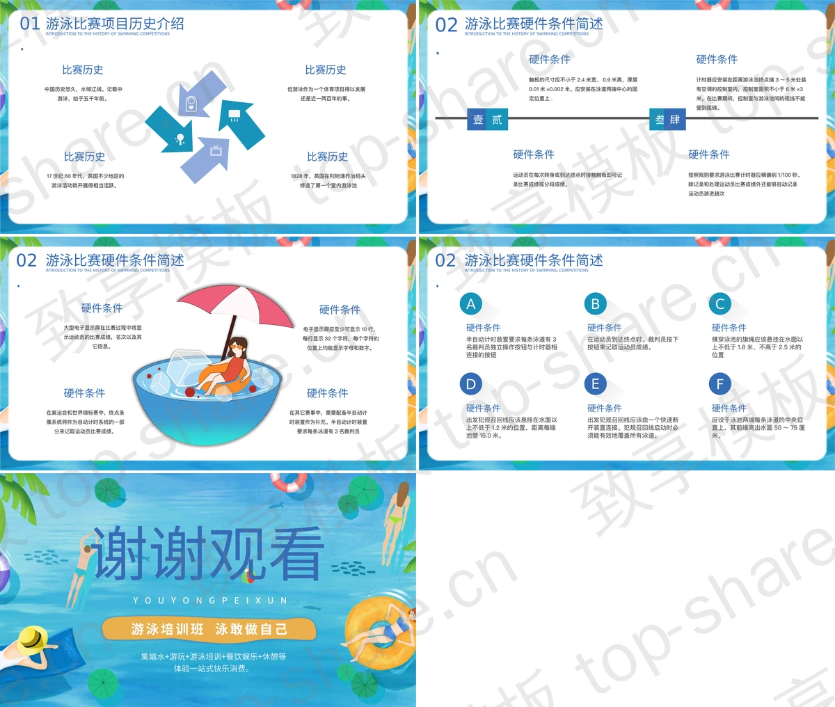 图片[2]-蓝色卡通风格的游泳培训PPT模板下载 - 致享TOP-SHARE-致享TOP-SHARE
