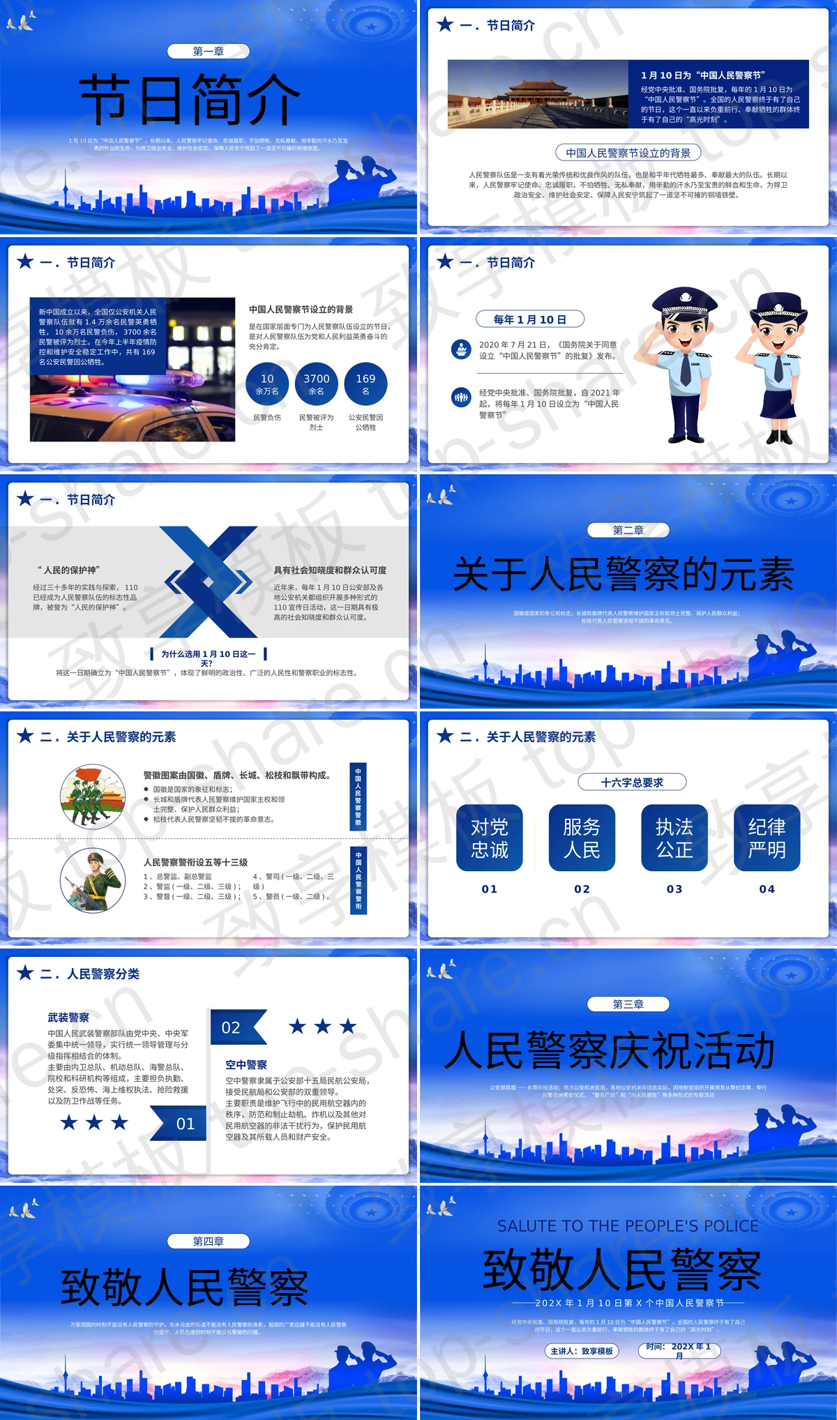 图片[2]-蓝色城市剪影背景的“致敬人民警察”中国人民警察节PPT模板 - 致享TOP-SHARE-致享TOP-SHARE