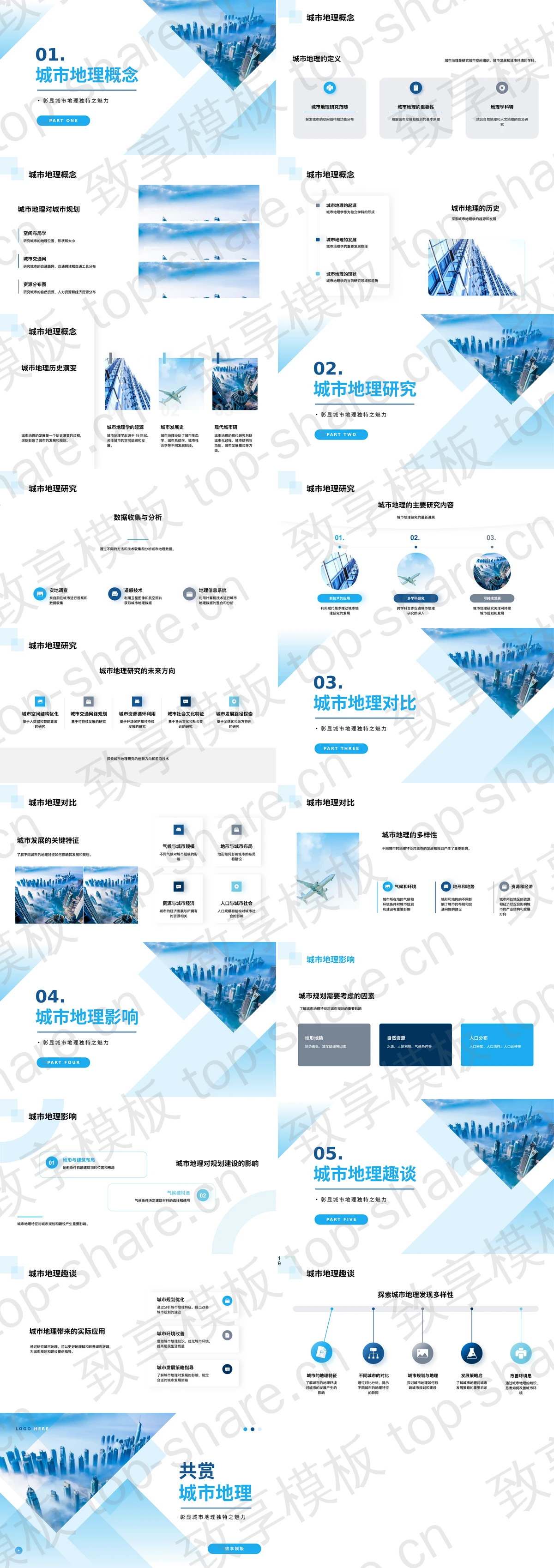 图片[2]-蓝色城市建筑背景的探秘城市地理PPT模板 - 致享TOP-SHARE-致享TOP-SHARE