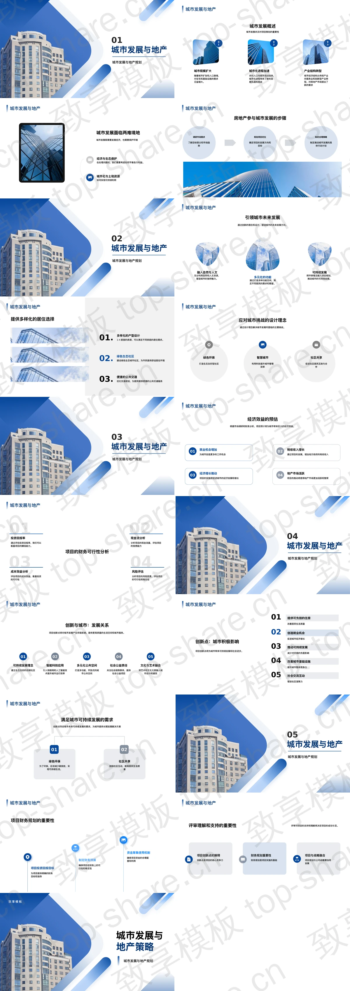 图片[2]-蓝色高楼大厦背景的城市发展与地产策略PPT模板 - 致享TOP-SHARE-致享TOP-SHARE