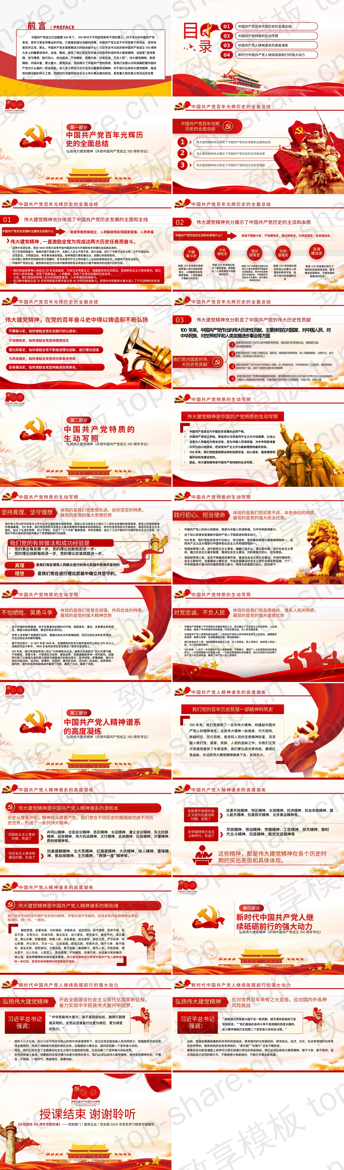 图片[2]-红色党政风“弘扬伟大建党精神”庆祝建党10X周年专题党课PPT模板 - 致享TOP-SHARE-致享TOP-SHARE