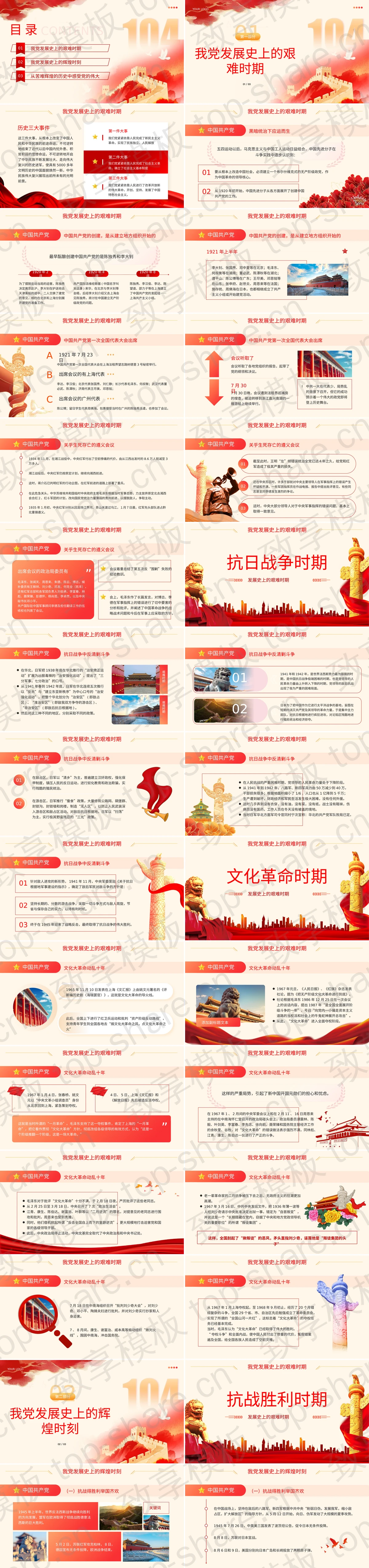 图片[2]-红色大气长城背景的“党的光辉历程”建党节党课教育PPT模板 - 致享TOP-SHARE-致享TOP-SHARE