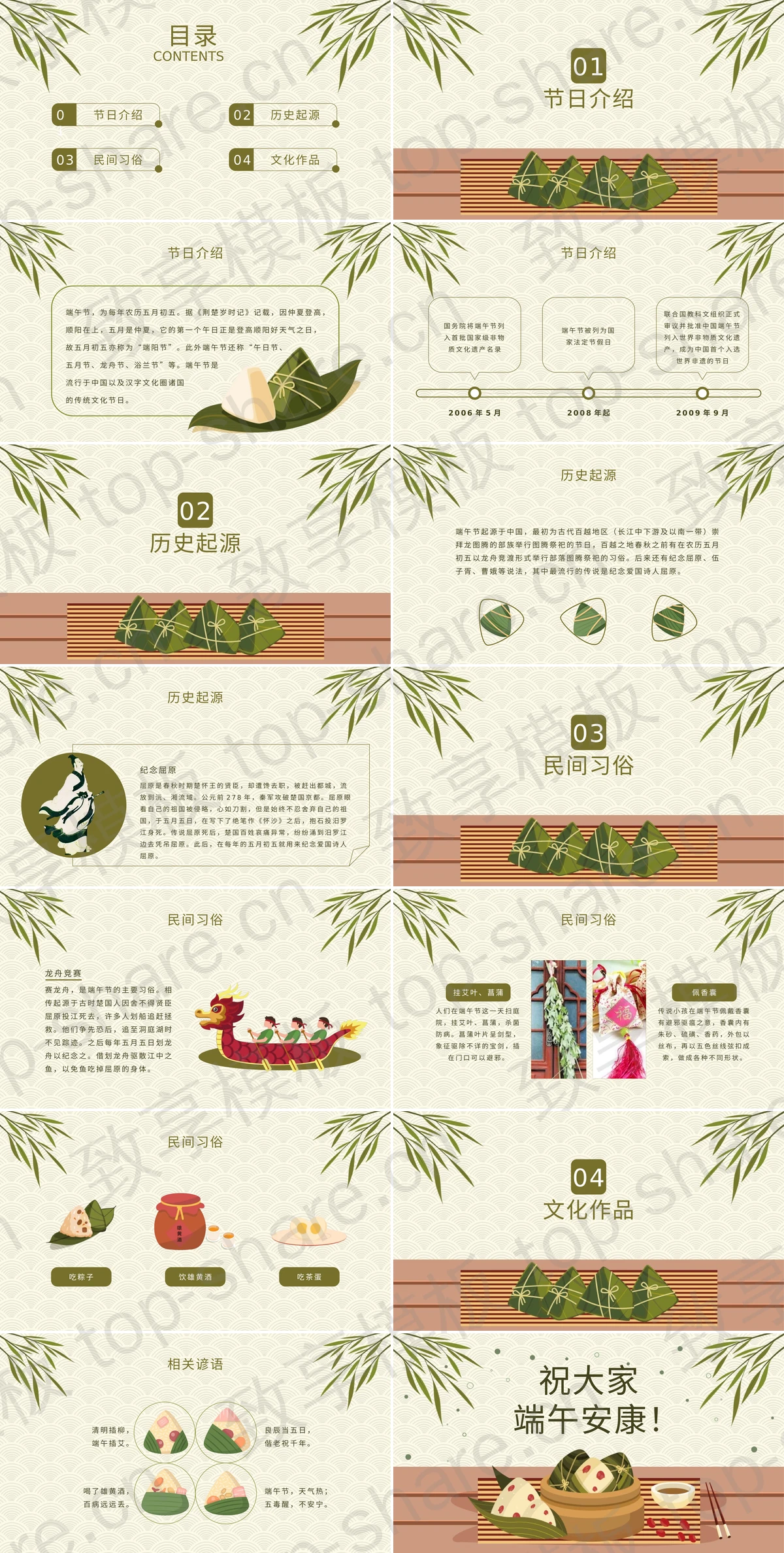 图片[2]-绿色卡通粽子背景的“粽情端午”传统节日介绍PPT模板 - 致享TOP-SHARE-致享TOP-SHARE