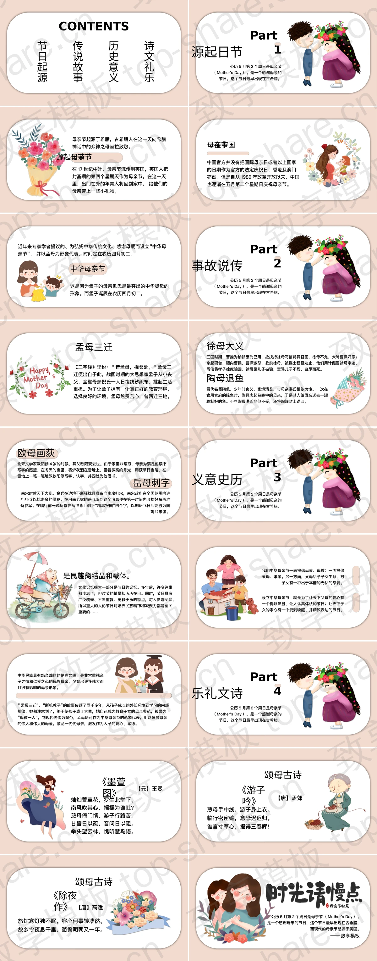 图片[2]-可爱卡通母亲背景“时光请慢点”母亲节节日介绍PPT模板 - 致享TOP-SHARE-致享TOP-SHARE