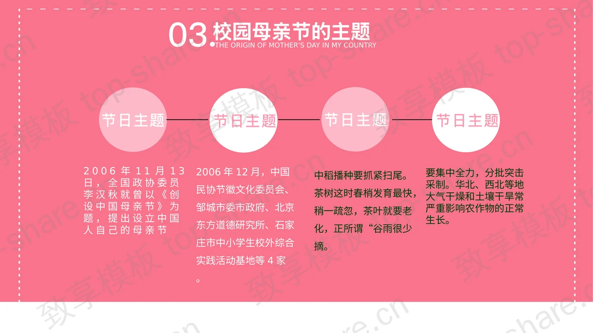 粉色精美康乃馨背景的“最爱的妈妈”母亲节活动策划PPT模板-致享TOP-SHARE