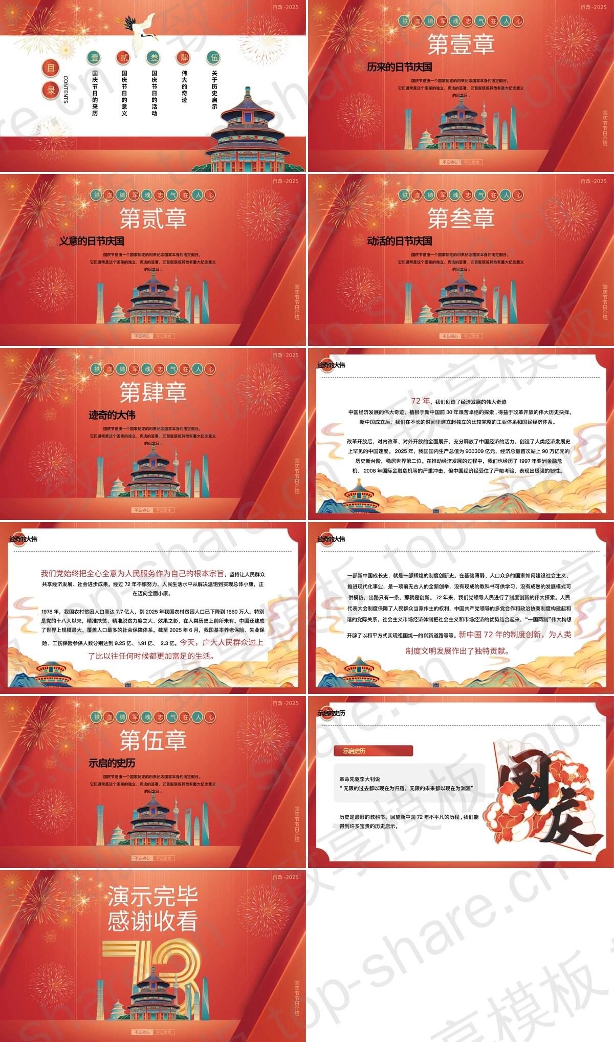 图片[2]-红色喜庆古建筑背景的“盛世华诞举国同庆”国庆节节日介绍PPT模板 - 致享TOP-SHARE-致享TOP-SHARE