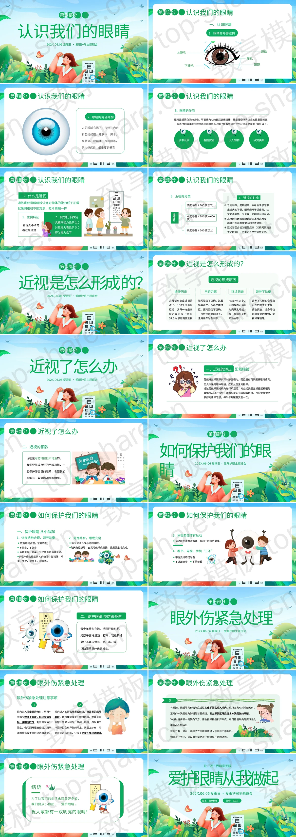 图片[2]-绿色清新卡通风格“爱护眼睛从我做起”全国爱眼日主题班会PPT模板 - 致享TOP-SHARE-致享TOP-SHARE