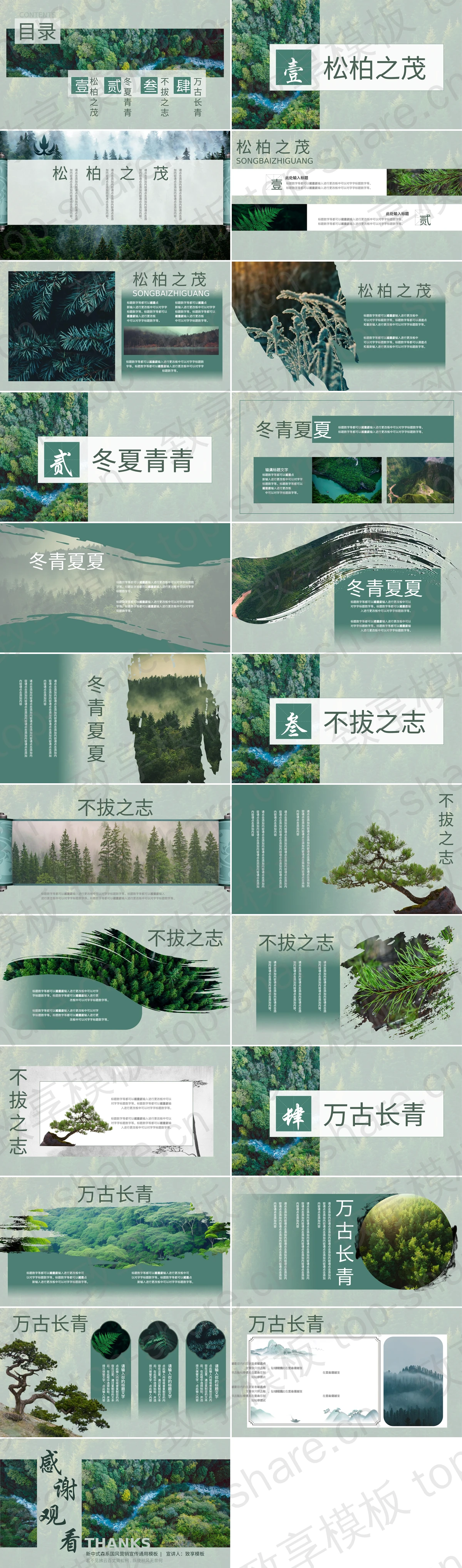 图片[2]-绿色“岁寒松柏”新中式森系国风营销宣传通用PPT模板 - 致享TOP-SHARE-致享TOP-SHARE