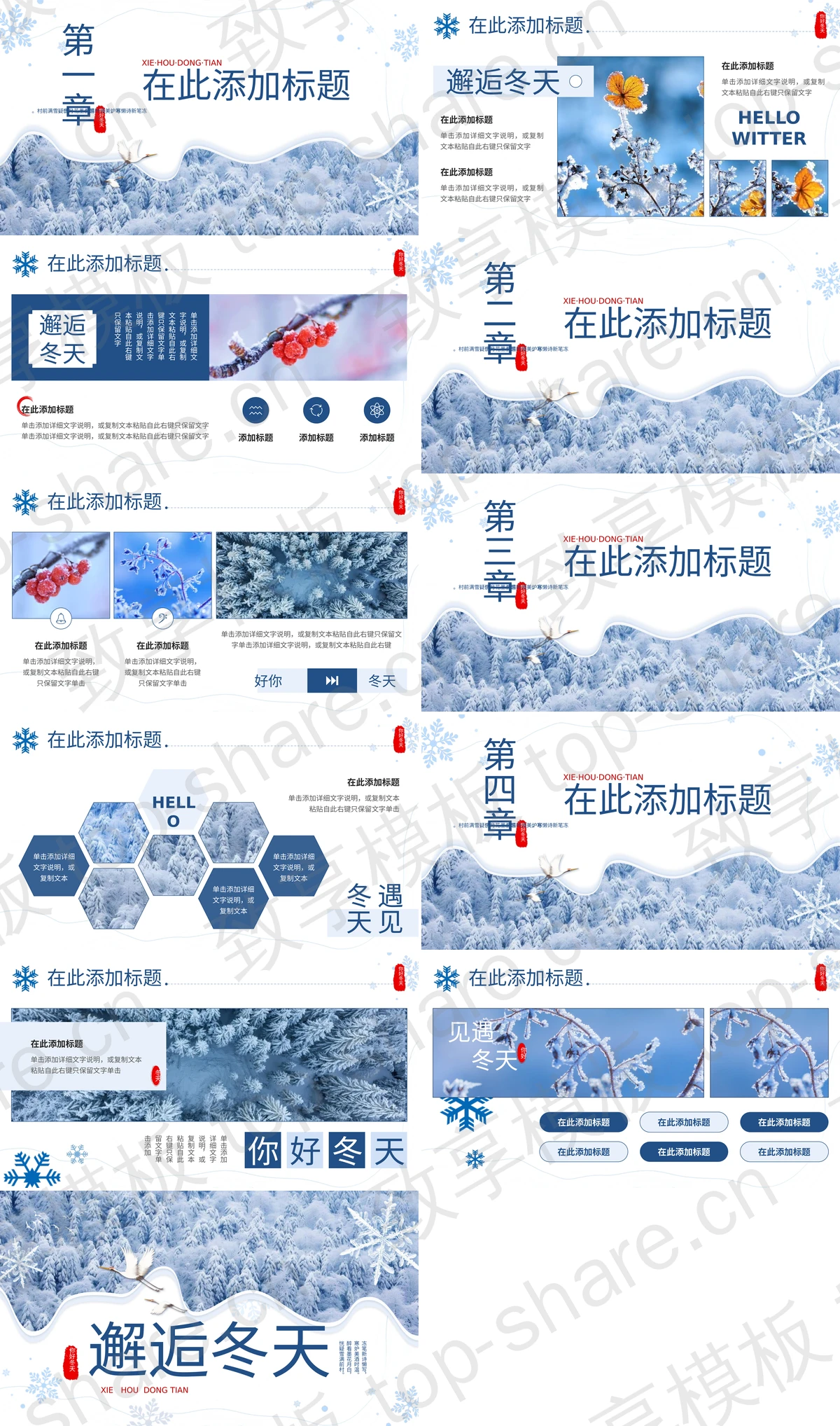图片[2]-蓝色森林雪景背景的“邂逅冬天”冬日主题PPT模板 - 致享TOP-SHARE-致享TOP-SHARE