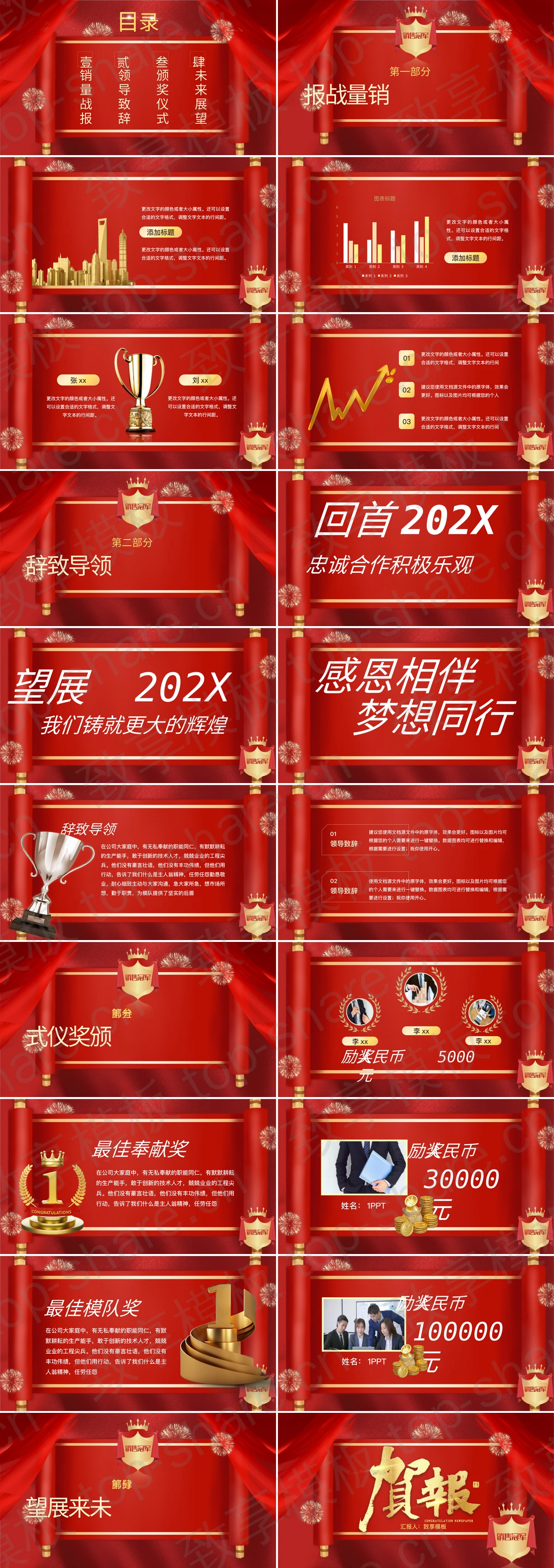 图片[2]-红色喜庆卷轴背景企业销售业绩贺报PPT模板 - 致享TOP-SHARE-致享TOP-SHARE