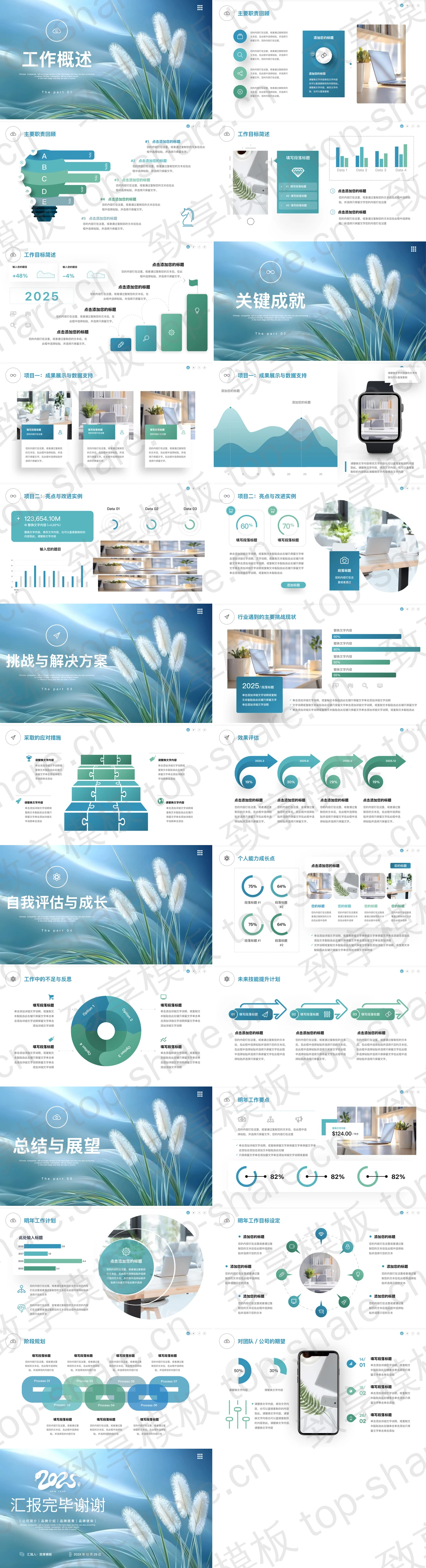 图片[2]-蓝色清新芦苇背景的年终工作总结PPT模板 - 致享TOP-SHARE-致享TOP-SHARE