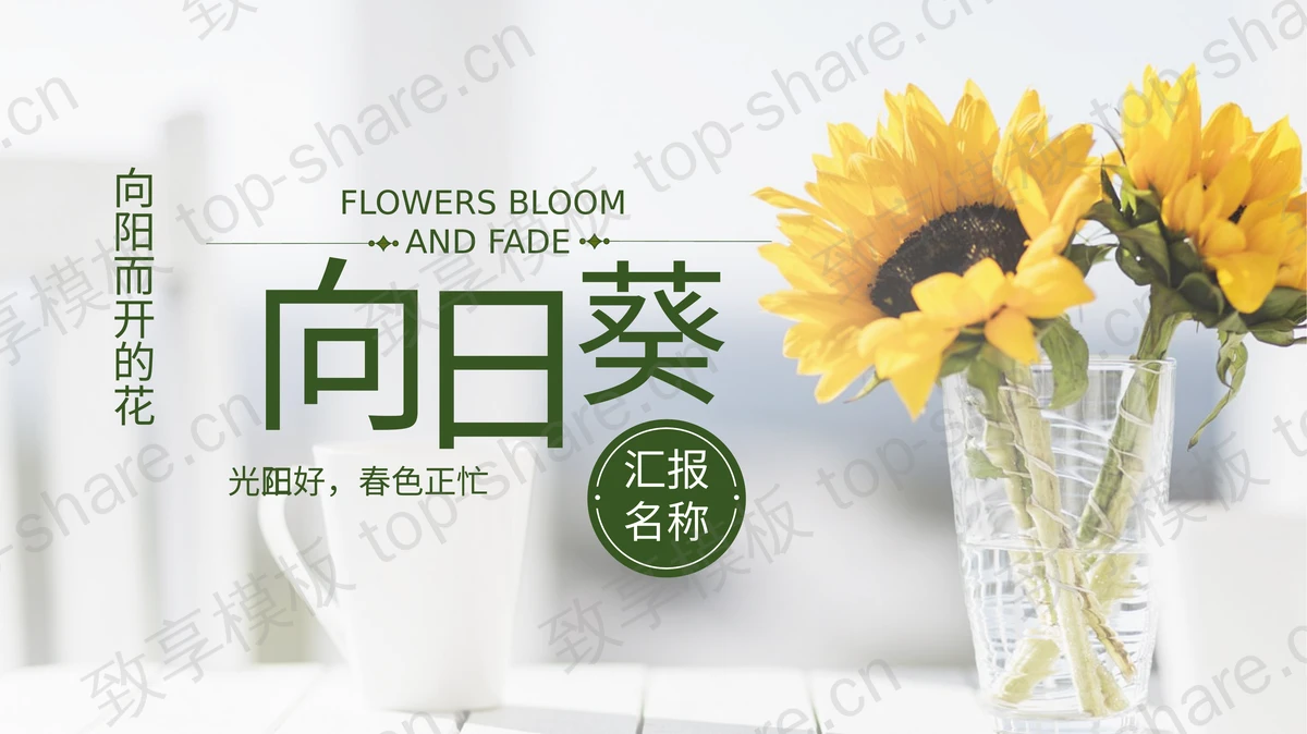 绿色精美向日葵主题商务汇报PPT模板 - 致享TOP-SHARE-致享TOP-SHARE
