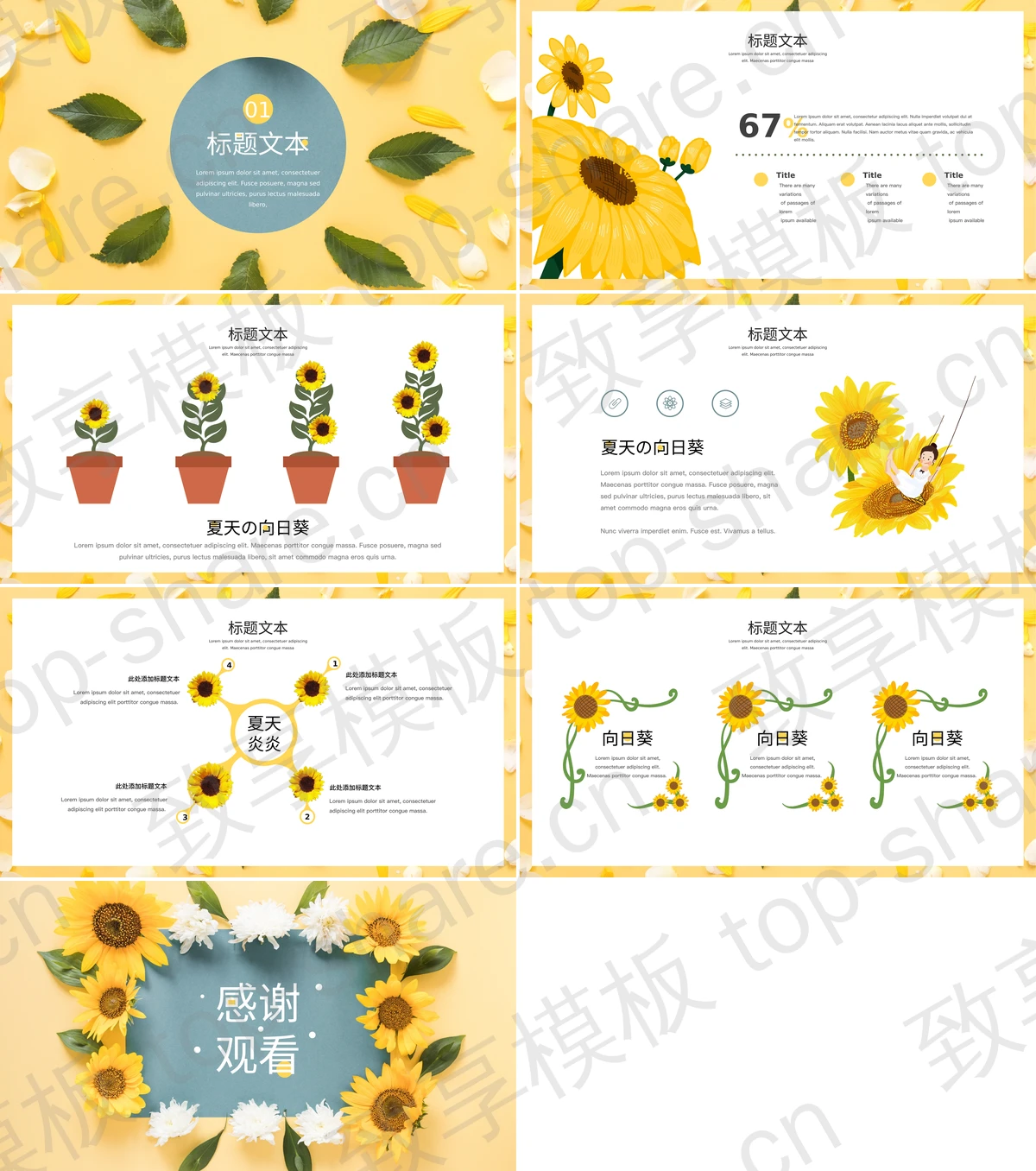 图片[2]-蓝黄配色向日葵背景的“夏天的味道”通用PPT模板 - 致享TOP-SHARE-致享TOP-SHARE