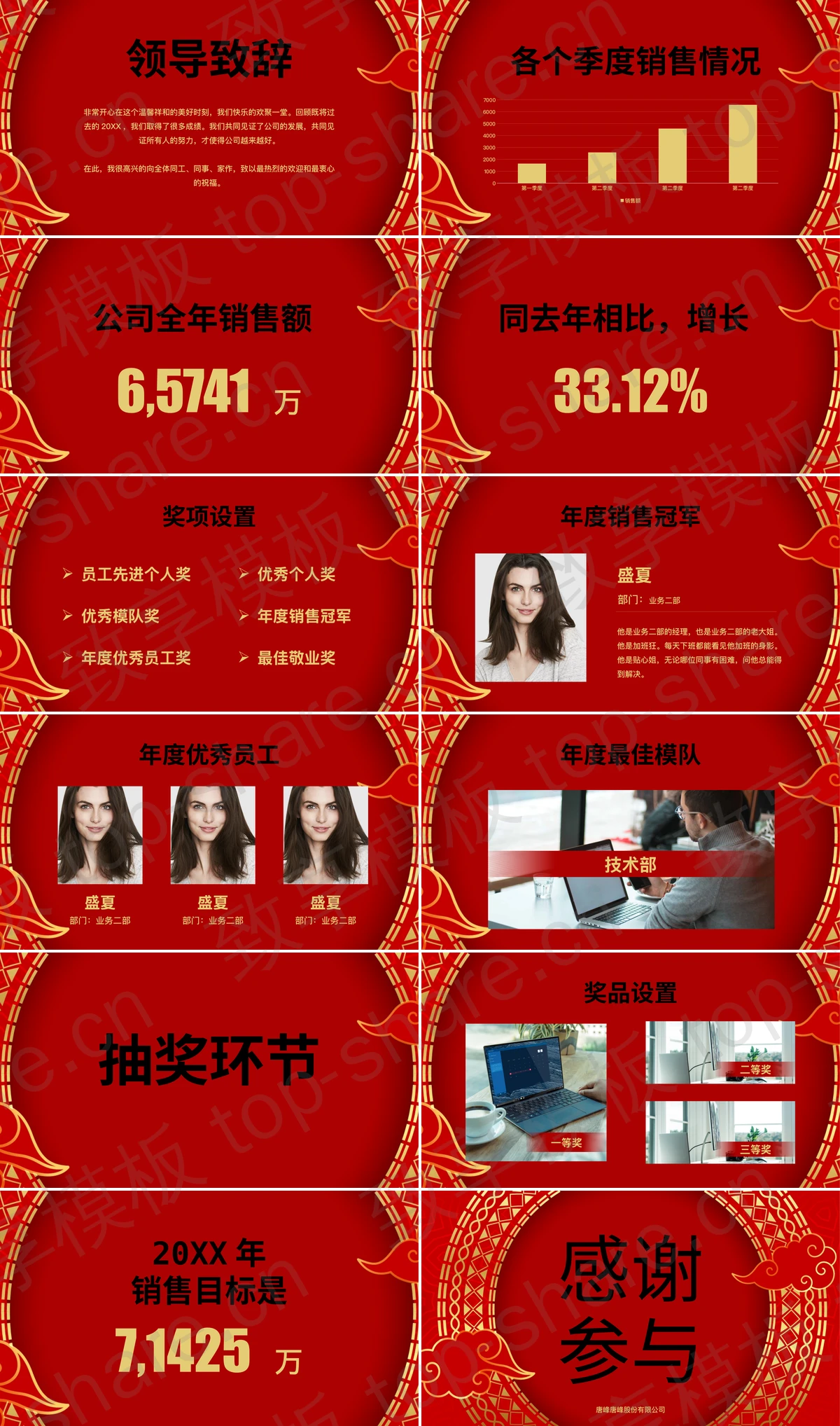 图片[2]-红色古典祥云花纹背景企业年会盛典PPT模板 - 致享TOP-SHARE-致享TOP-SHARE