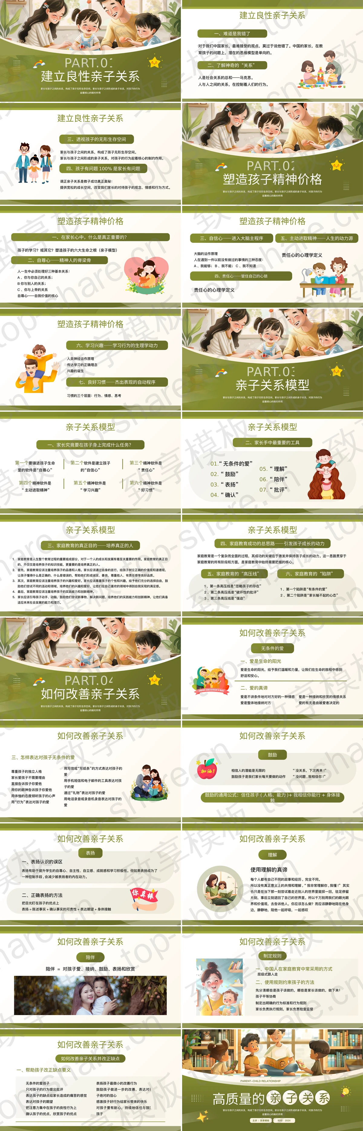 图片[2]-绿色插画风“高质量的亲子关系”家庭亲子教育PPT模板 - 致享TOP-SHARE-致享TOP-SHARE