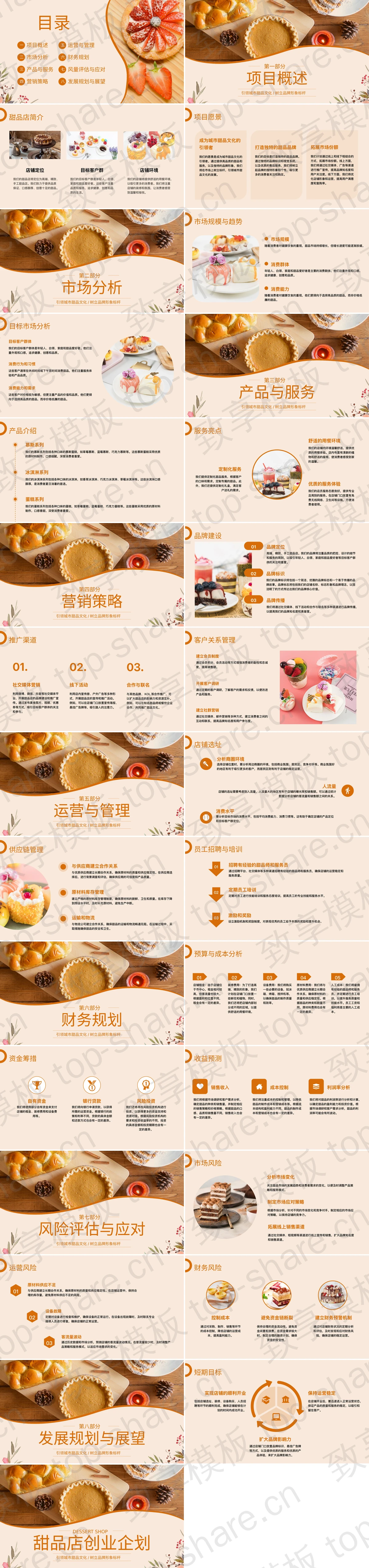 图片[2]-橙色精致面点背景的甜品店创业企划PPT模板 - 致享TOP-SHARE-致享TOP-SHARE