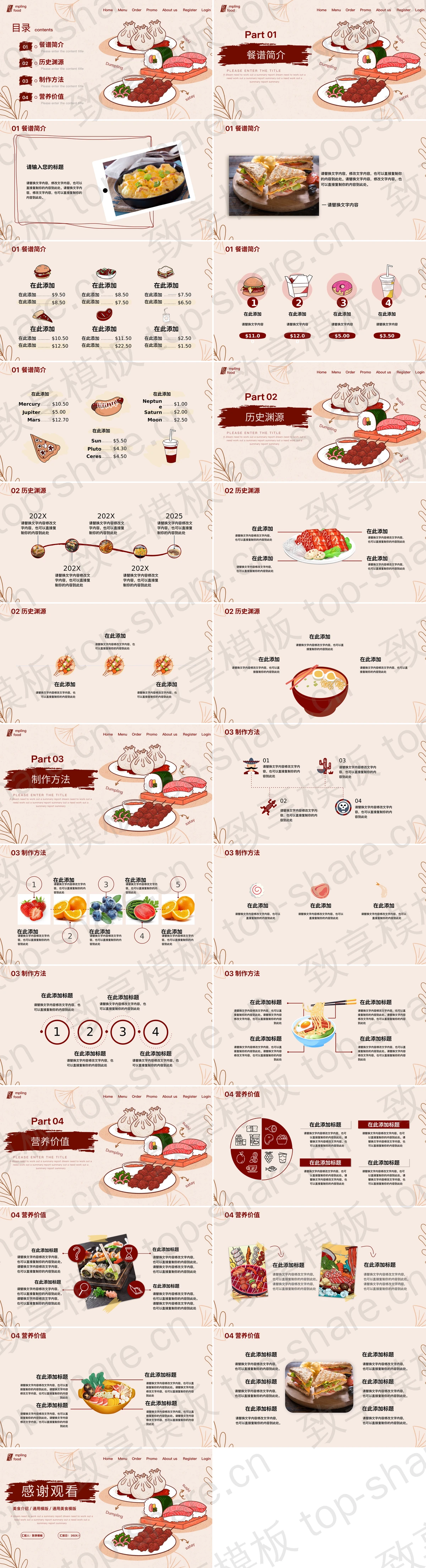图片[2]-红色手绘卡通美食背景的通用美食餐饮行业PPT模板 - 致享TOP-SHARE-致享TOP-SHARE