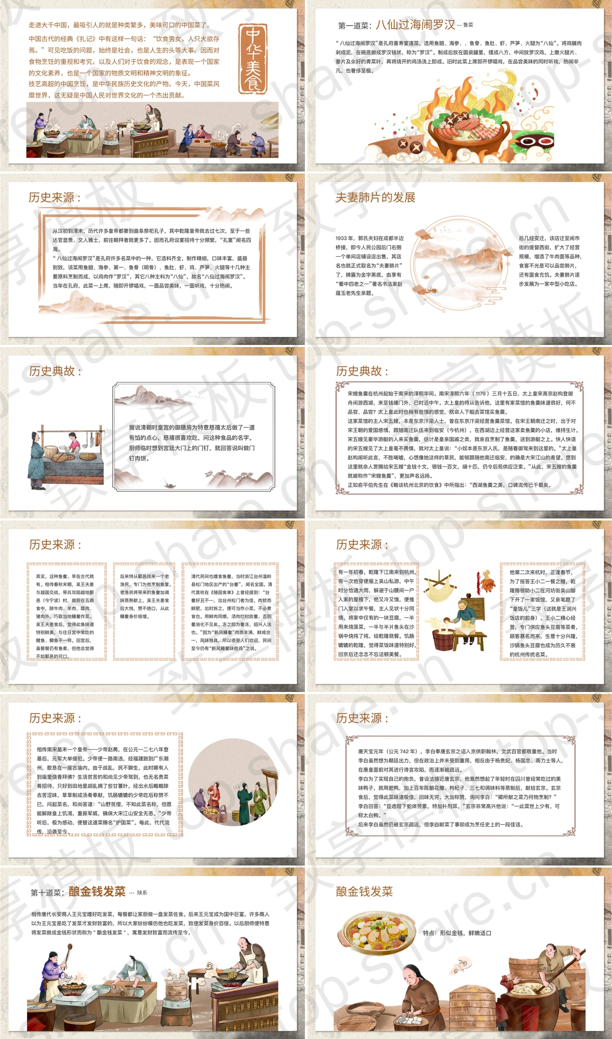 图片[2]-古代商贩背景的“舌尖上的美食”中华美食介绍PPT模板 - 致享TOP-SHARE-致享TOP-SHARE