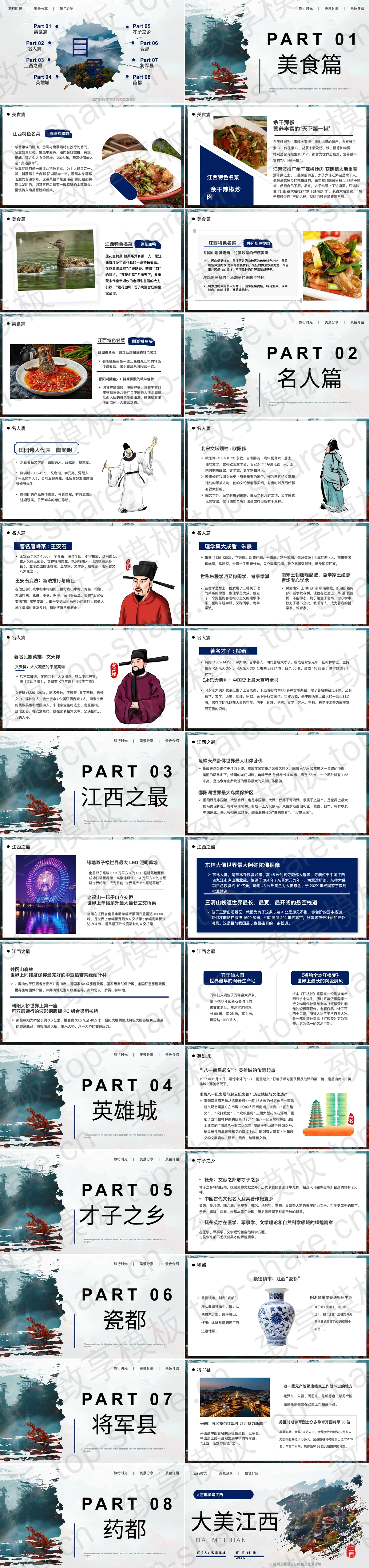 图片[2]-蓝色山间村落“大美江西”旅游推介旅行攻略PPT模板 - 致享TOP-SHARE-致享TOP-SHARE