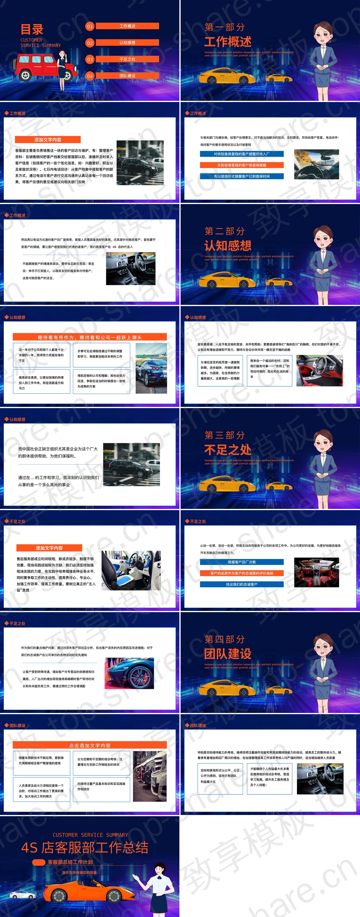图片[2]-蓝色小汽车背景的4S店客服部工作总结PPT模板 - 致享TOP-SHARE-致享TOP-SHARE