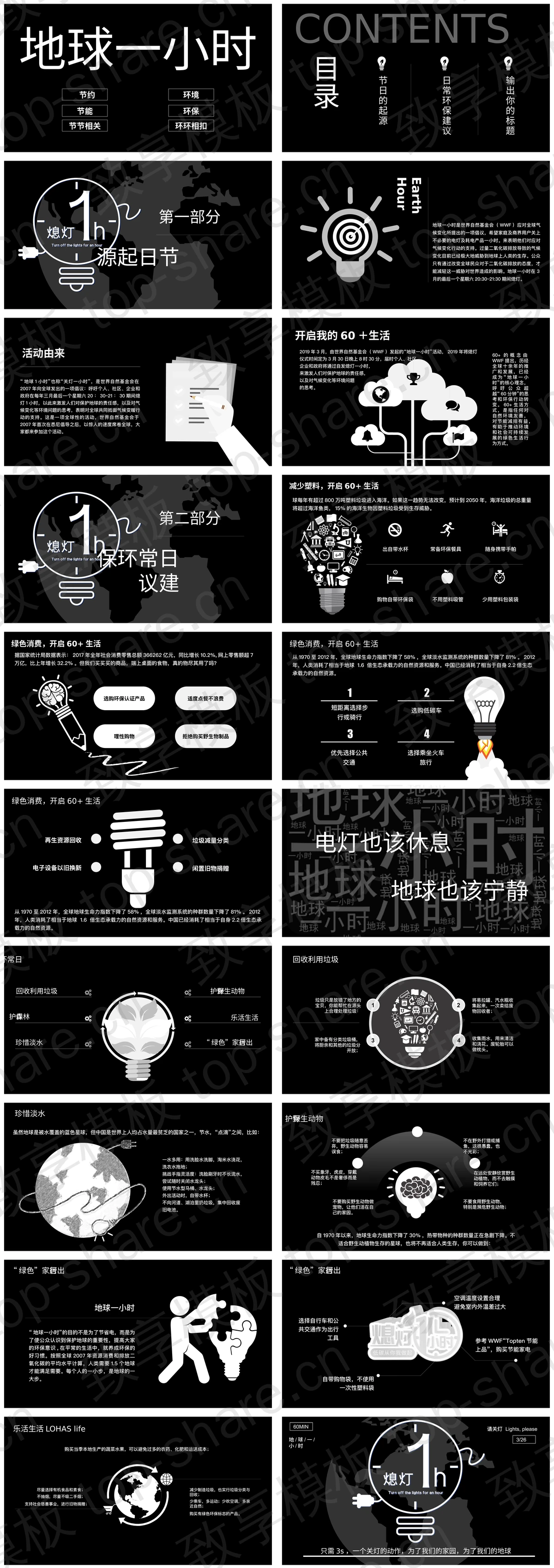 图片[2]-黑白地球背景的“熄灯1小时”环保主题PPT模板下载 - 致享TOP-SHARE-致享TOP-SHARE