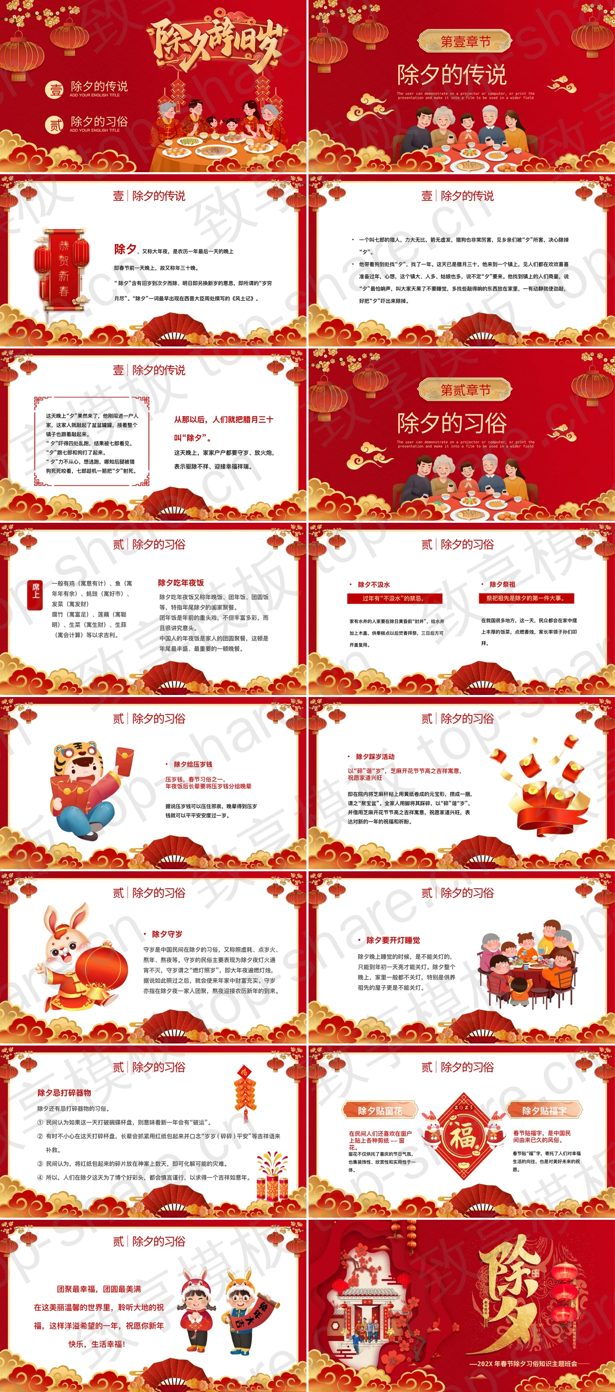 图片[2]-红色古典喜庆风格春节除夕习俗知识主题班会PPT模板 - 致享TOP-SHARE-致享TOP-SHARE