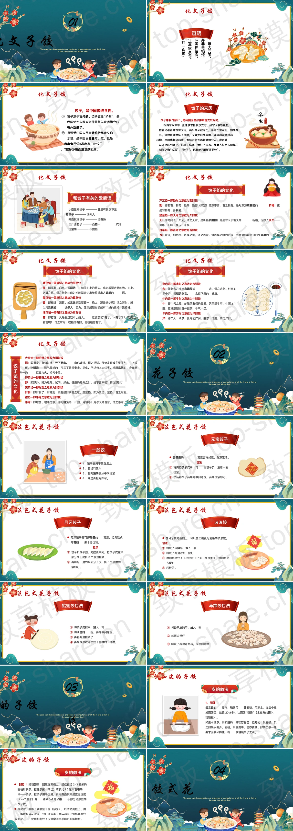 图片[2]-青色国潮风“过年包饺子”新年春节习俗介绍PPT模板 - 致享TOP-SHARE-致享TOP-SHARE