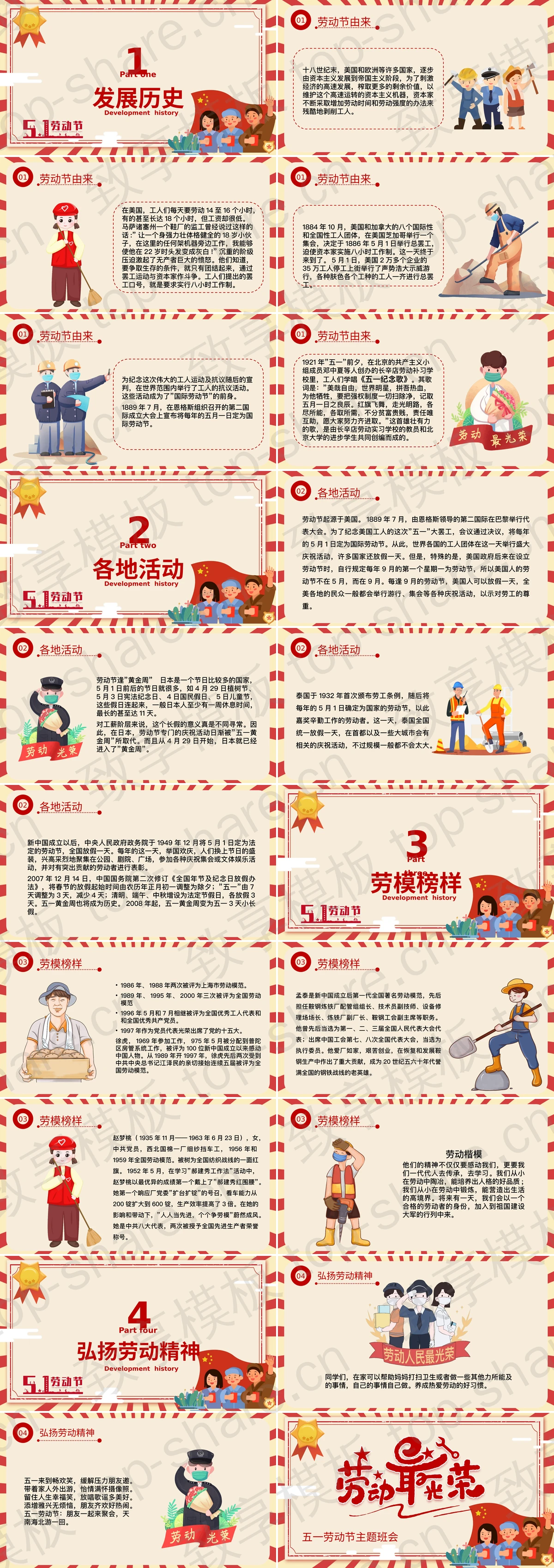 图片[2]-红色卡通劳动者背景的“劳动最光荣”五一劳动节主题班会PPT模板 - 致享TOP-SHARE-致享TOP-SHARE