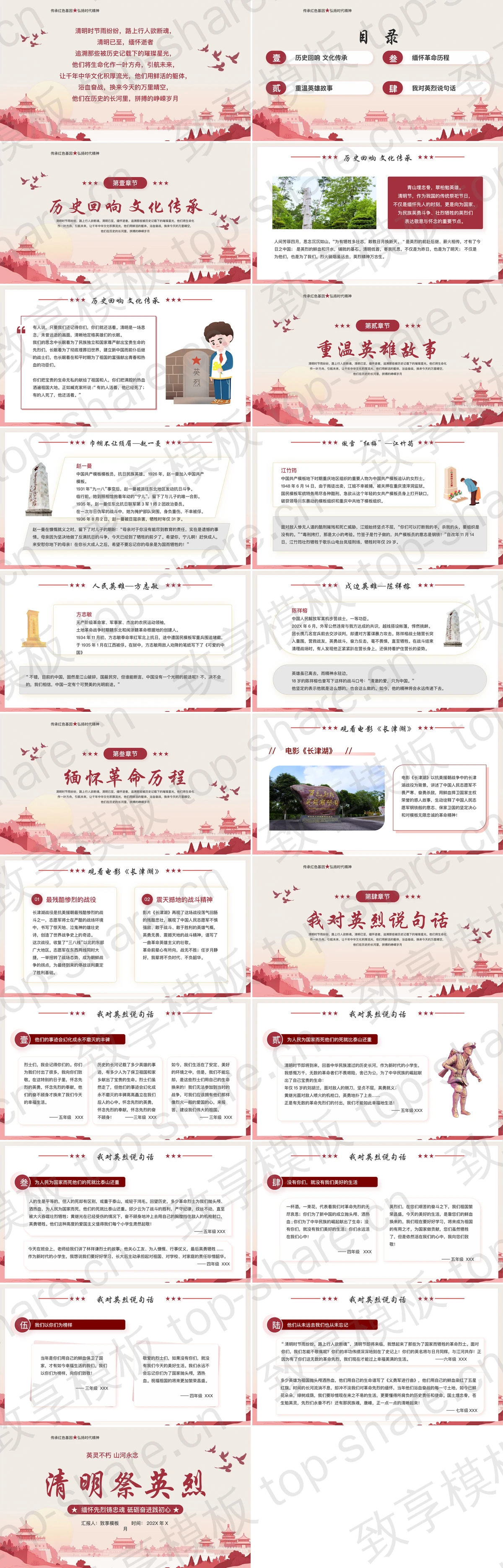 图片[2]-红色古建筑背景“清明祭英烈”清明节缅怀祭奠英烈宣教PPT模板 - 致享TOP-SHARE-致享TOP-SHARE