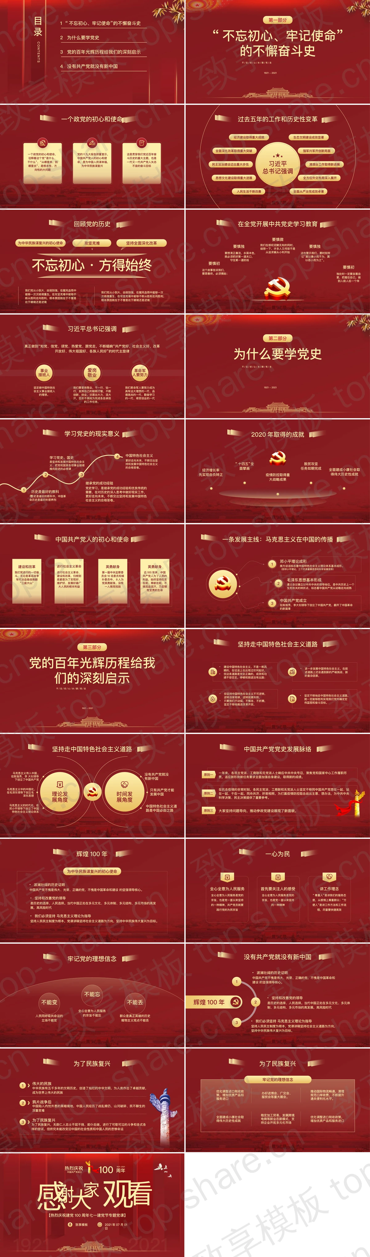 图片[2]-《百年恰是风华正茂》庆祝建党100周年专题党课PPT模板 - 致享TOP-SHARE-致享TOP-SHARE