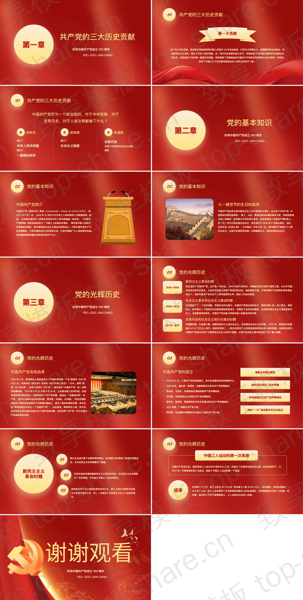 图片[2]-建党100周年学习党史党课PPT模板 - 致享TOP-SHARE-致享TOP-SHARE