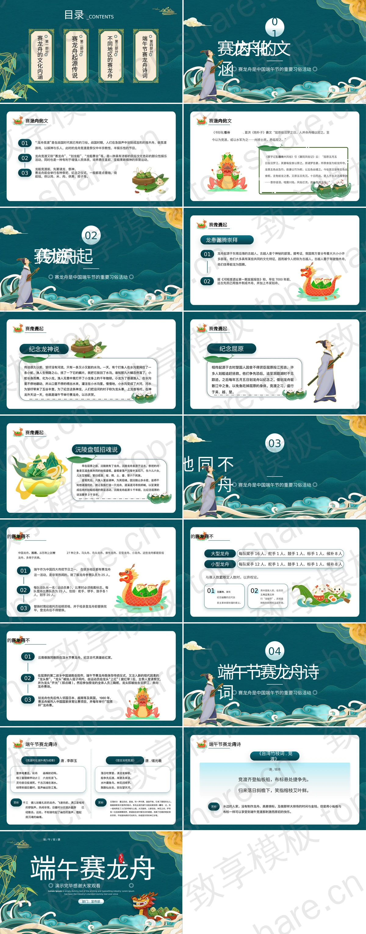 图片[2]-青色国潮龙舟海浪背景的“端午赛龙舟”端午节习俗介绍PPT模板 - 致享TOP-SHARE-致享TOP-SHARE