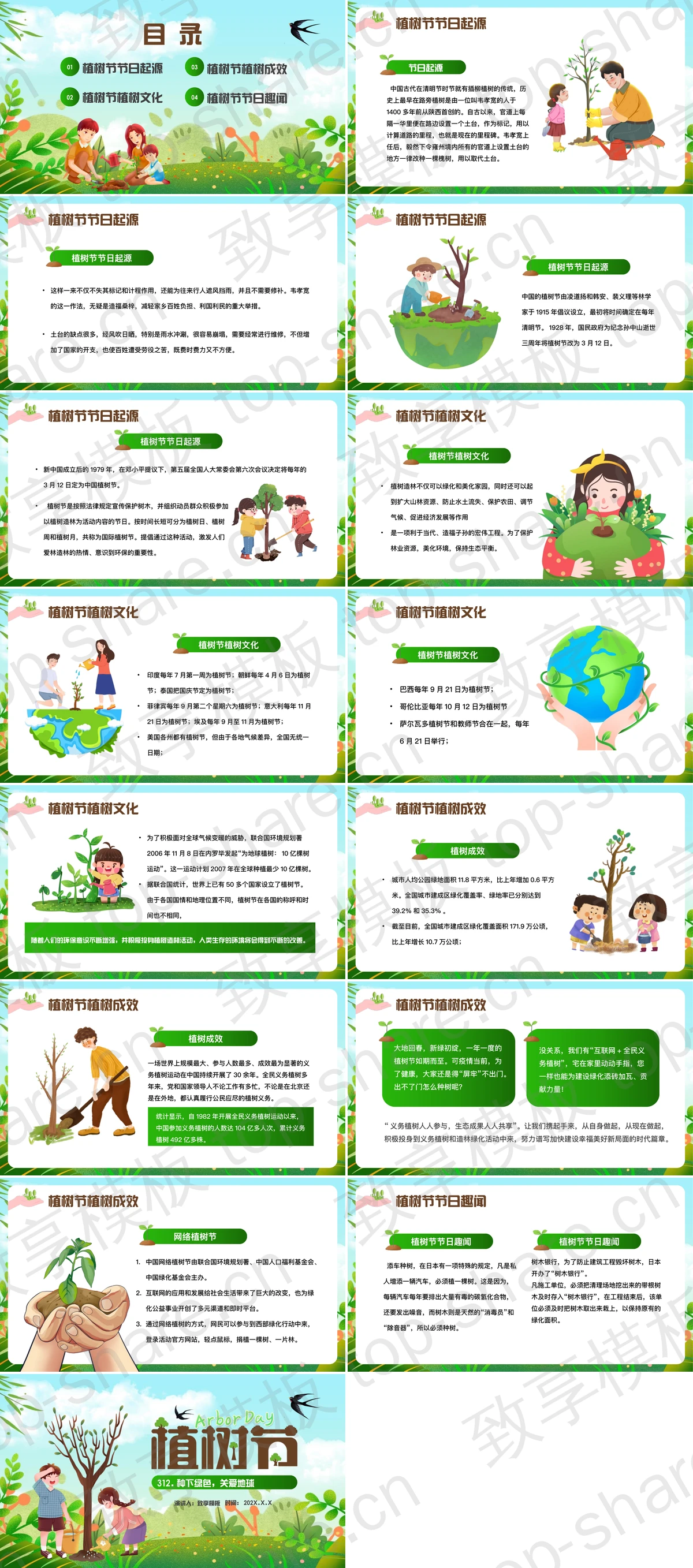 图片[2]-绿色清新卡通小朋友背景的植树节节日介绍PPT模板 - 致享TOP-SHARE-致享TOP-SHARE