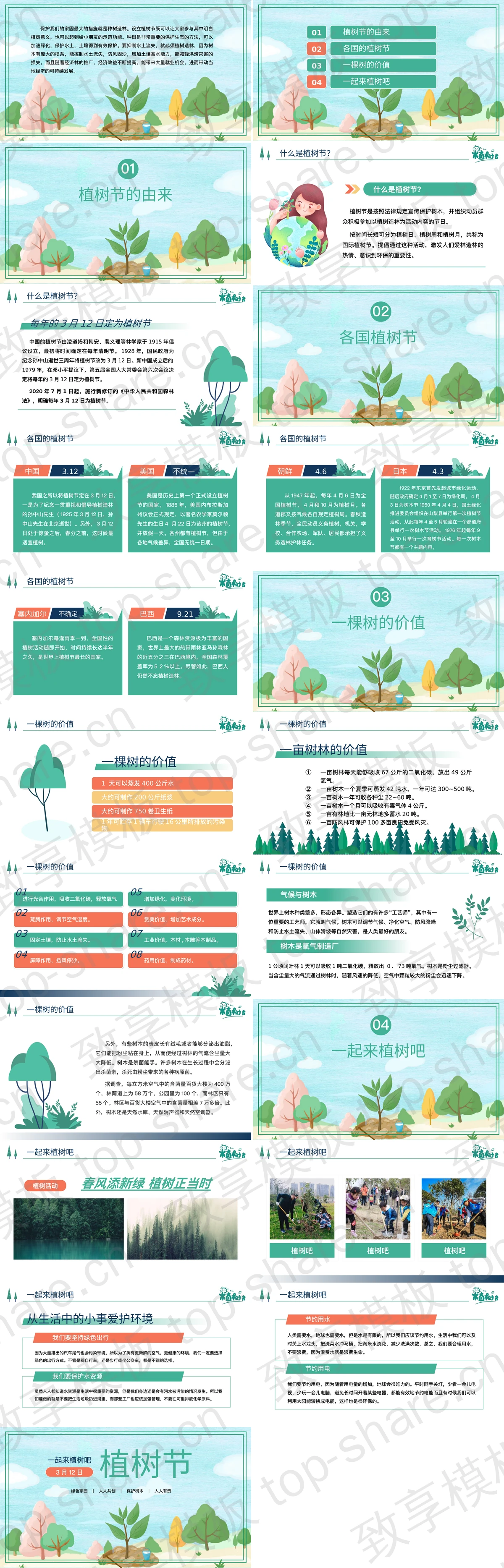 图片[2]-绿色卡通大树背景的“一起来植树吧”植树节节日介绍PPT模板 - 致享TOP-SHARE-致享TOP-SHARE
