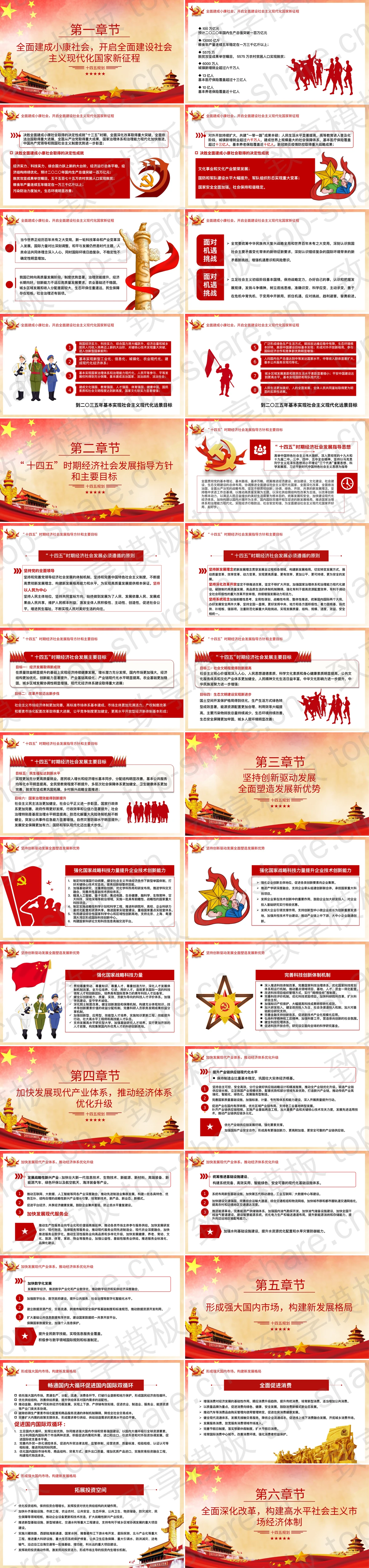 图片[2]-红色党政风国民经济和社会发展第十四个五年规划和2035年远景目标建议PPT模板 - 致享TOP-SHARE-致享TOP-SHARE