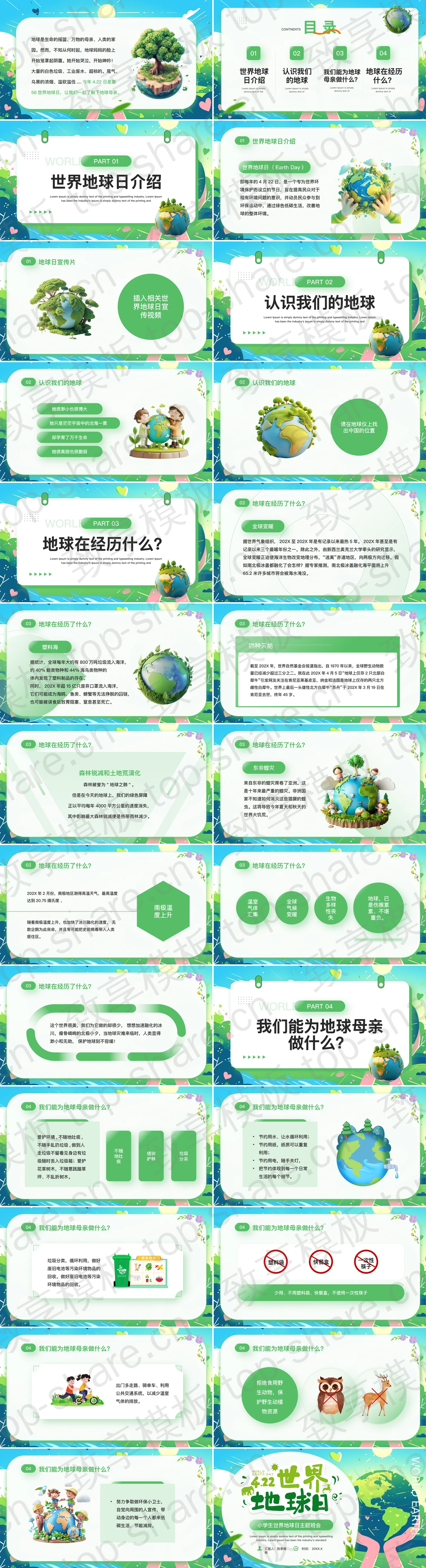 图片[2]-绿色插画风小学生世界地球日主题班会PPT模板下载 - 致享TOP-SHARE-致享TOP-SHARE