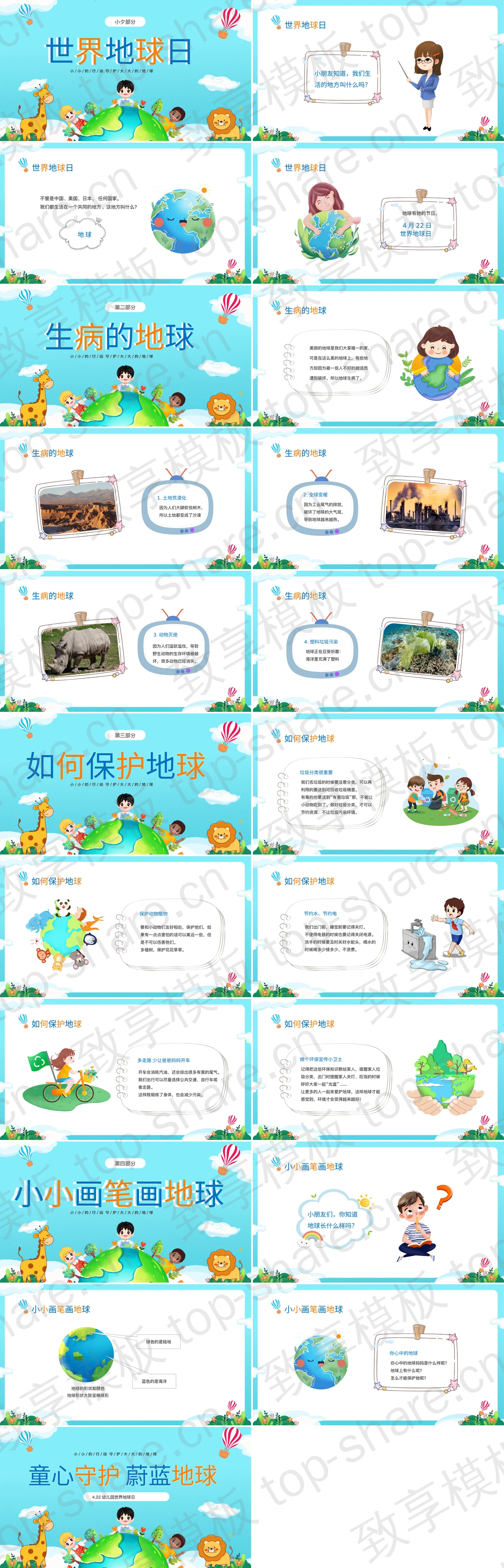 图片[2]-蓝色卡通风格的“童心守护蔚蓝地球”幼儿园世界地球日PPT模板下载 - 致享TOP-SHARE-致享TOP-SHARE