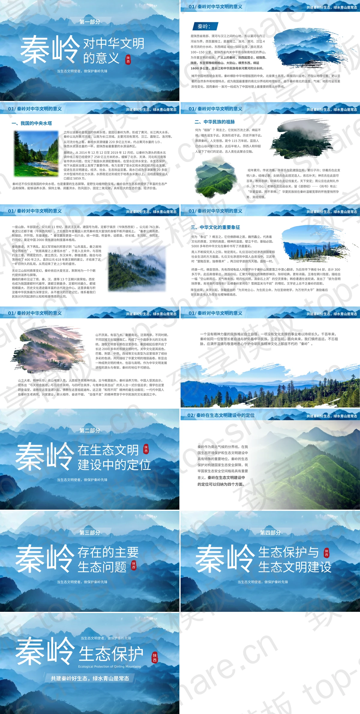 图片[2]-蓝色连绵群山背景的秦岭生态保护PPT模板下载 - 致享TOP-SHARE-致享TOP-SHARE