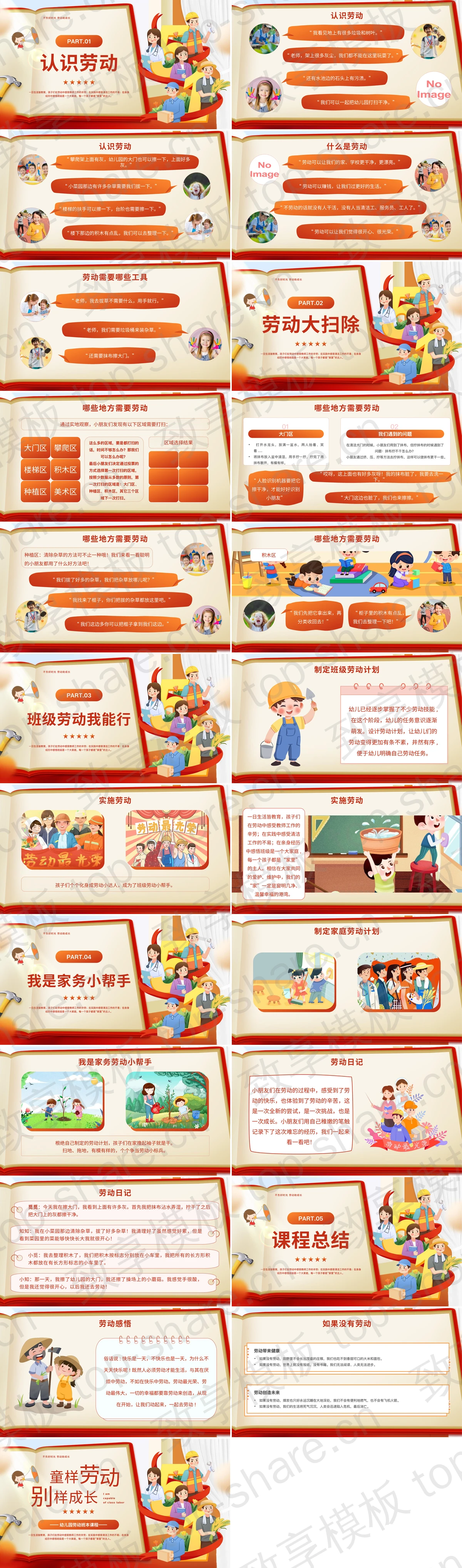 图片[2]-红色卡通劳动者背景的“童样劳动别样成长”幼儿园劳动班本课程PPT模板 - 致享TOP-SHARE-致享TOP-SHARE