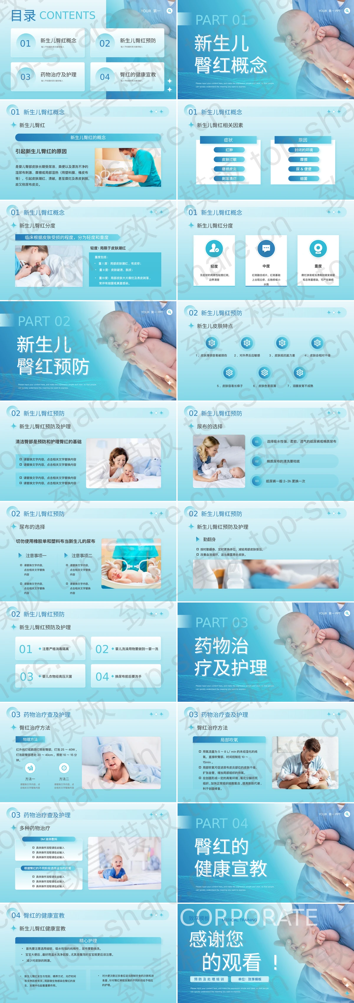 图片[2]-蓝色新生儿红臀护理医学培训PPT模板 - 致享TOP-SHARE-致享TOP-SHARE