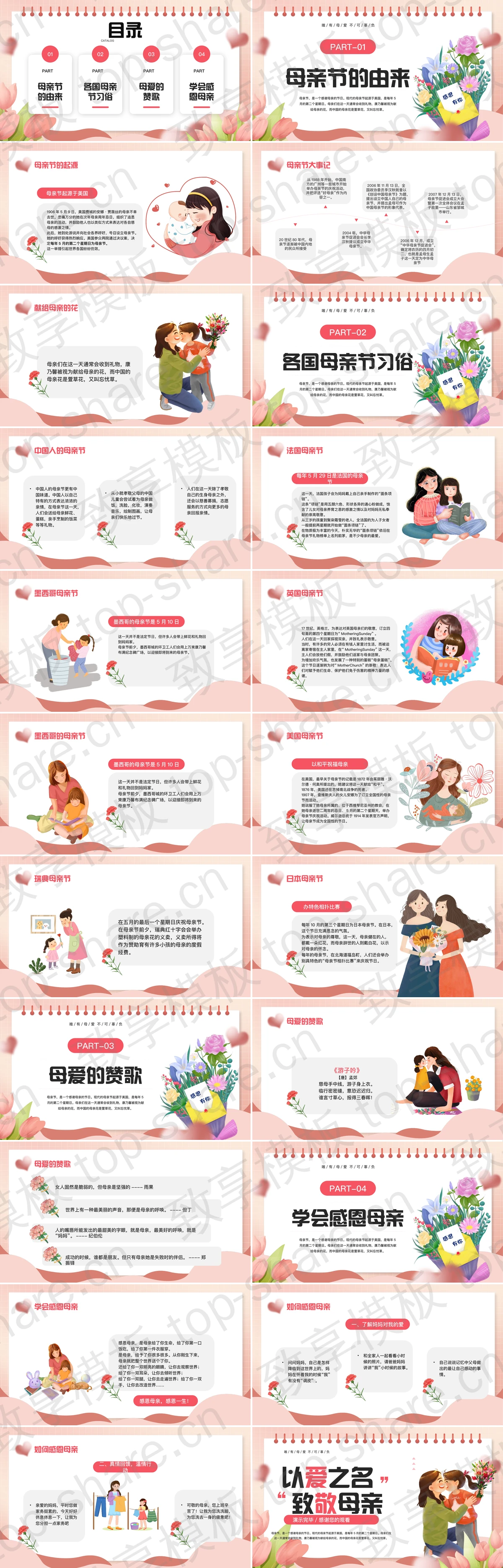 图片[2]-红色插画风“以爱之名致敬母亲”母亲节主题班会PPT模板 - 致享TOP-SHARE-致享TOP-SHARE