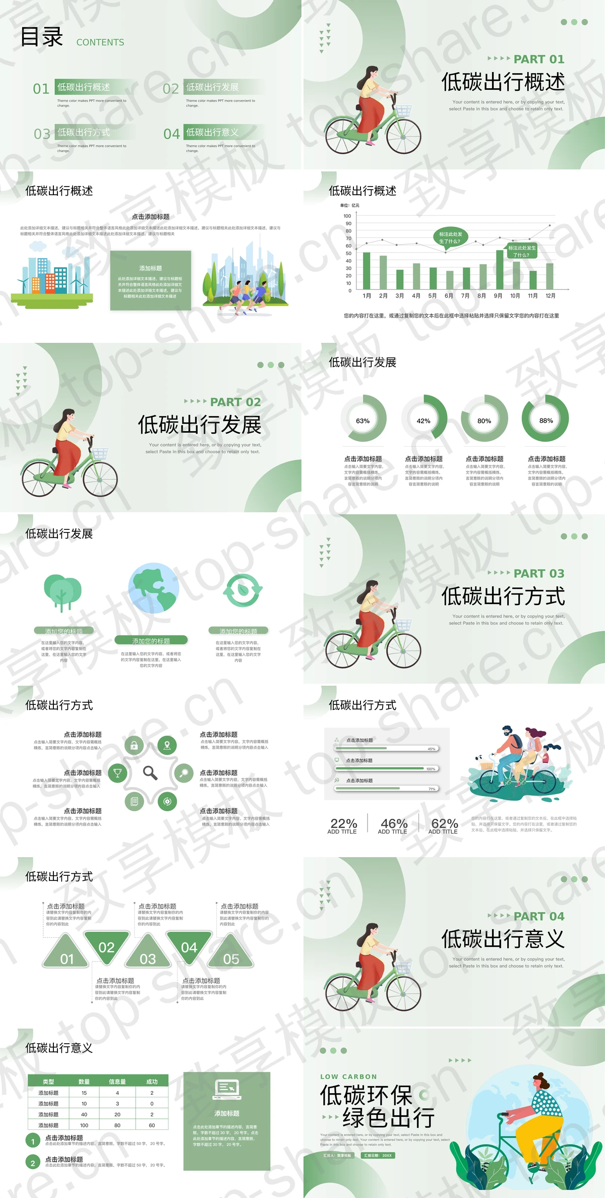 图片[2]-绿色剪切画风格的“低碳环保绿色出行”环保主题PPT模板下载 - 致享TOP-SHARE-致享TOP-SHARE