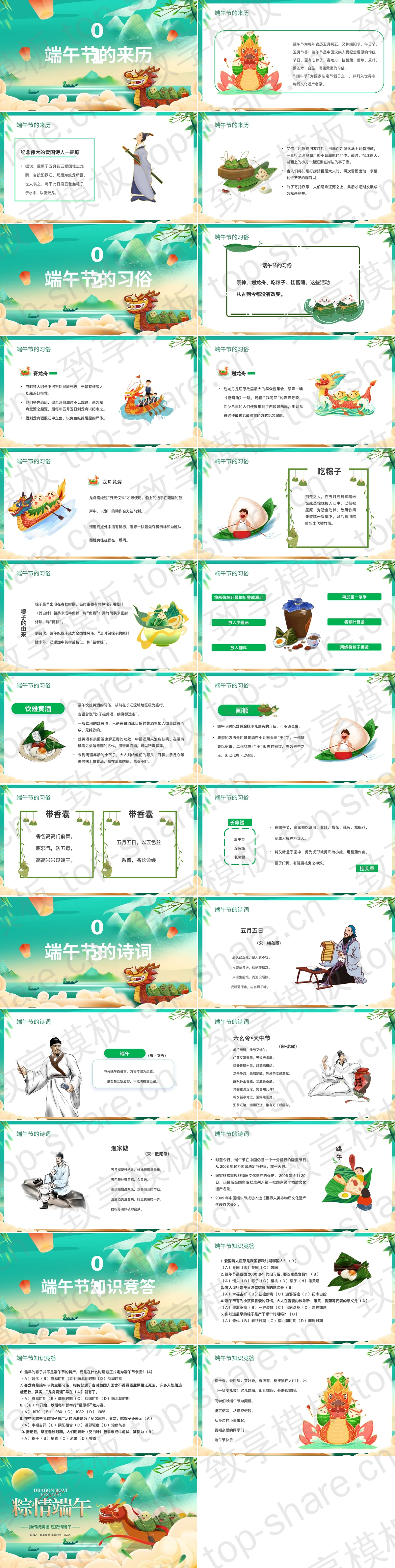 图片[2]-绿色卡通龙舟粽子背景的“粽情端午”端午节主题班会PPT模板 - 致享TOP-SHARE-致享TOP-SHARE